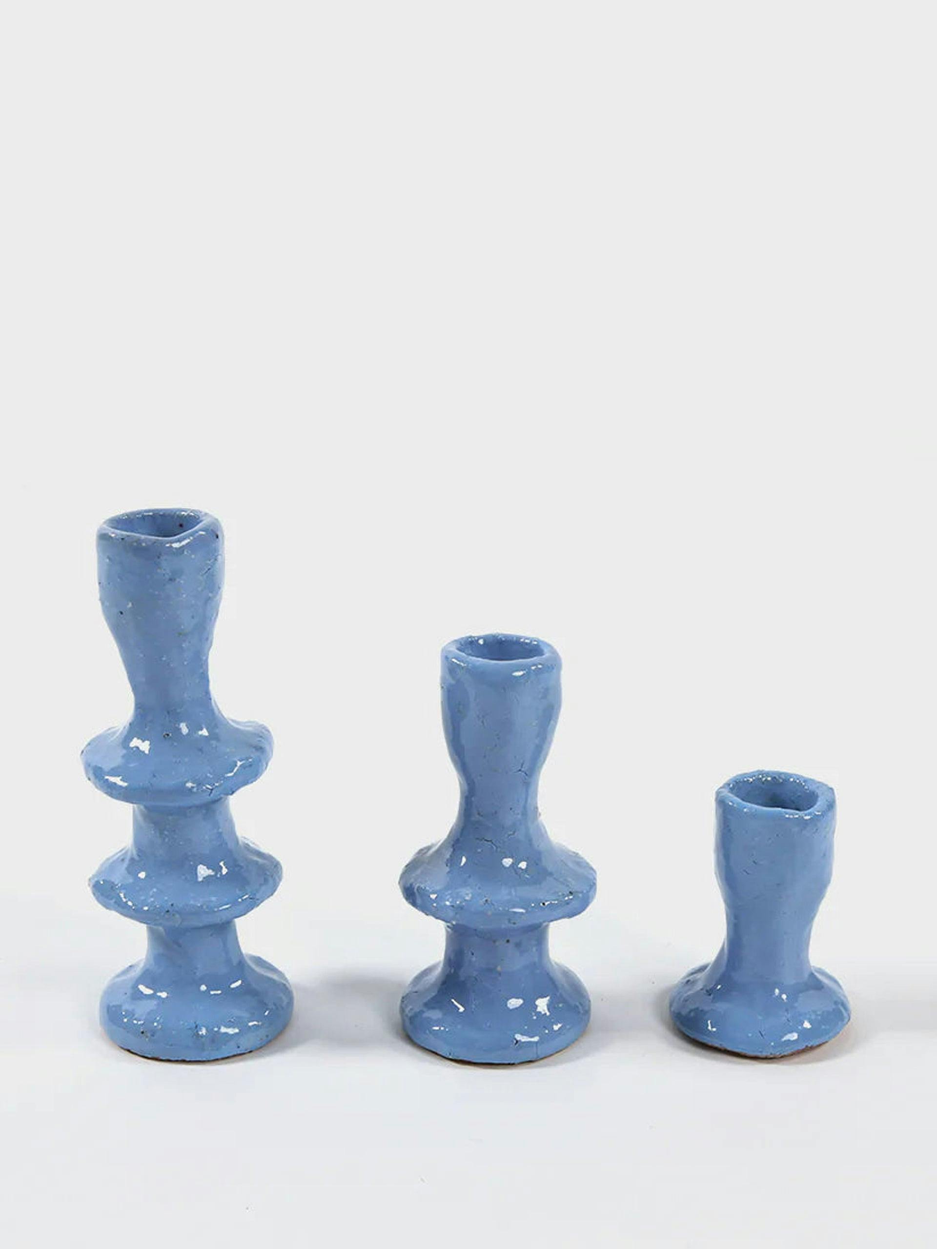 Wonky candlestick holder in baby blue