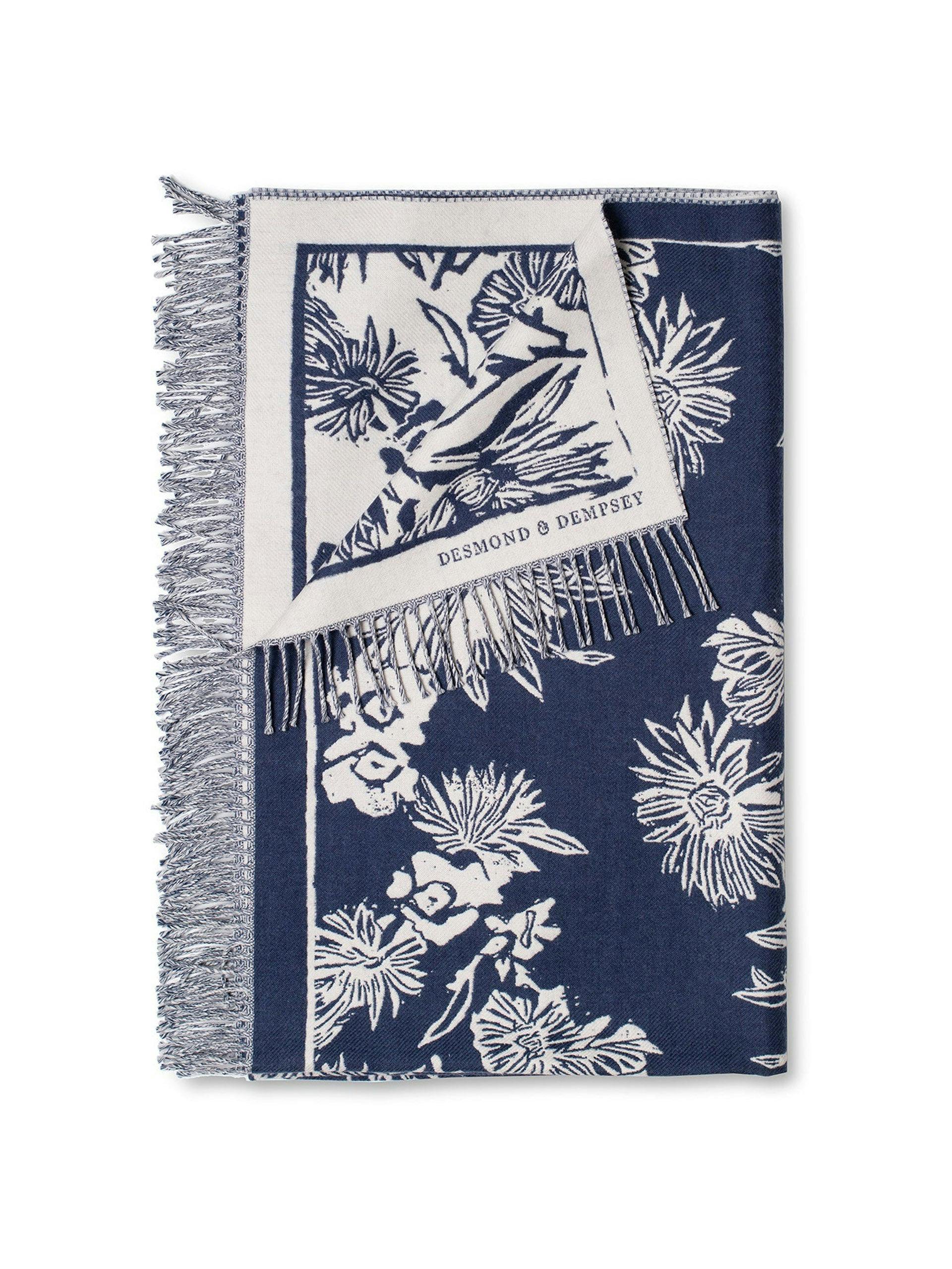 Navy and cream cactus flower print blanket
