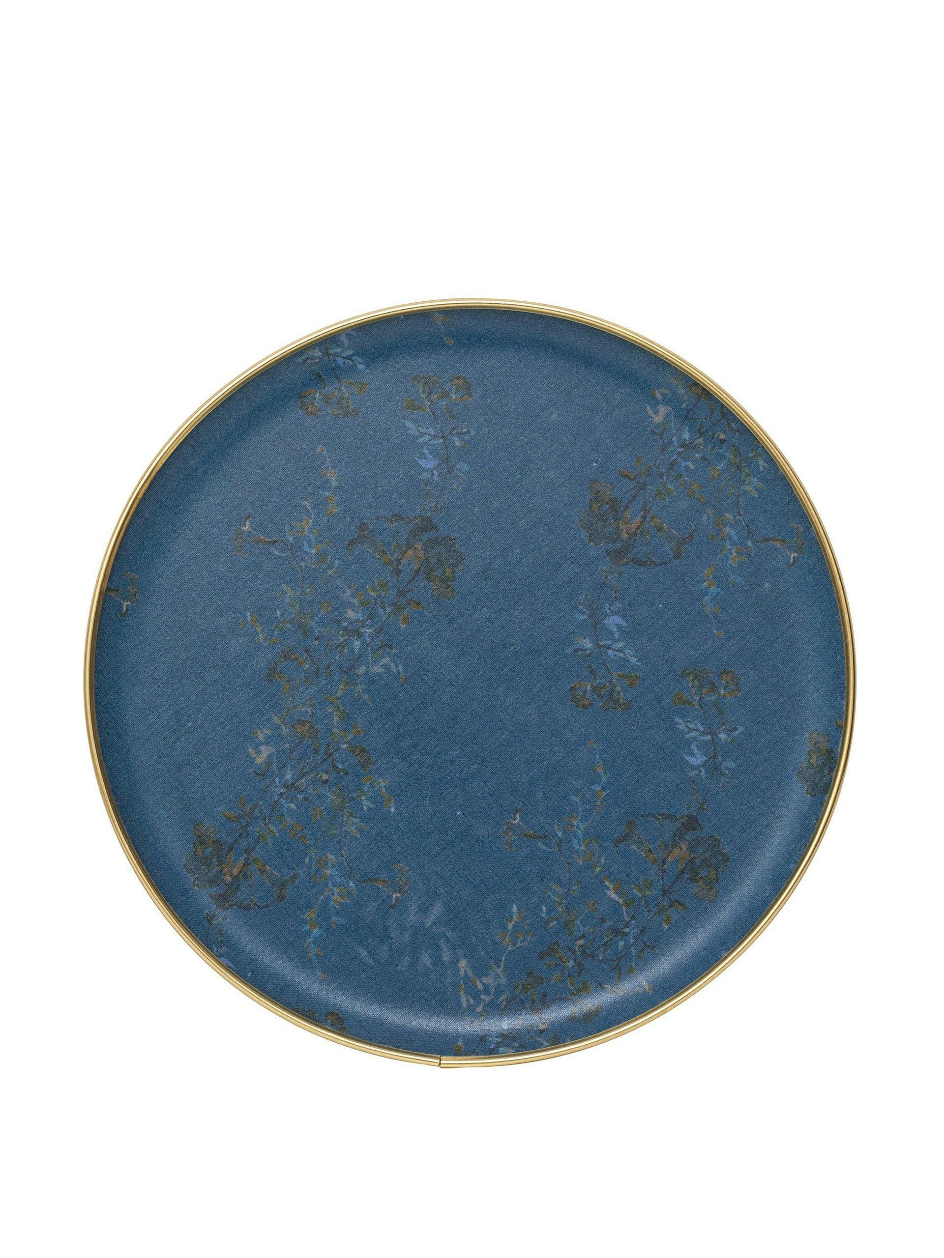 Blue floral print round tray