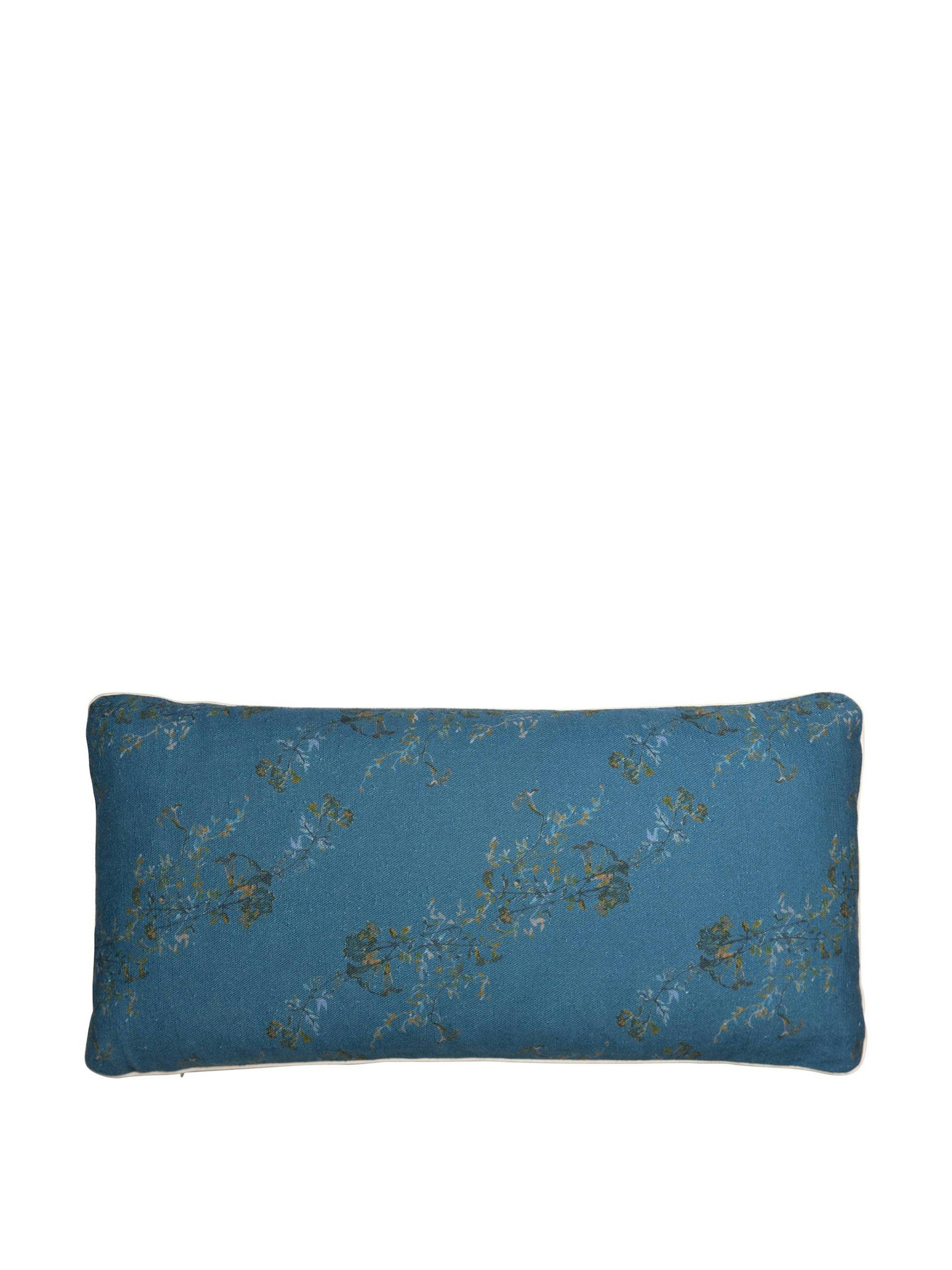 Blue floral linen cushion