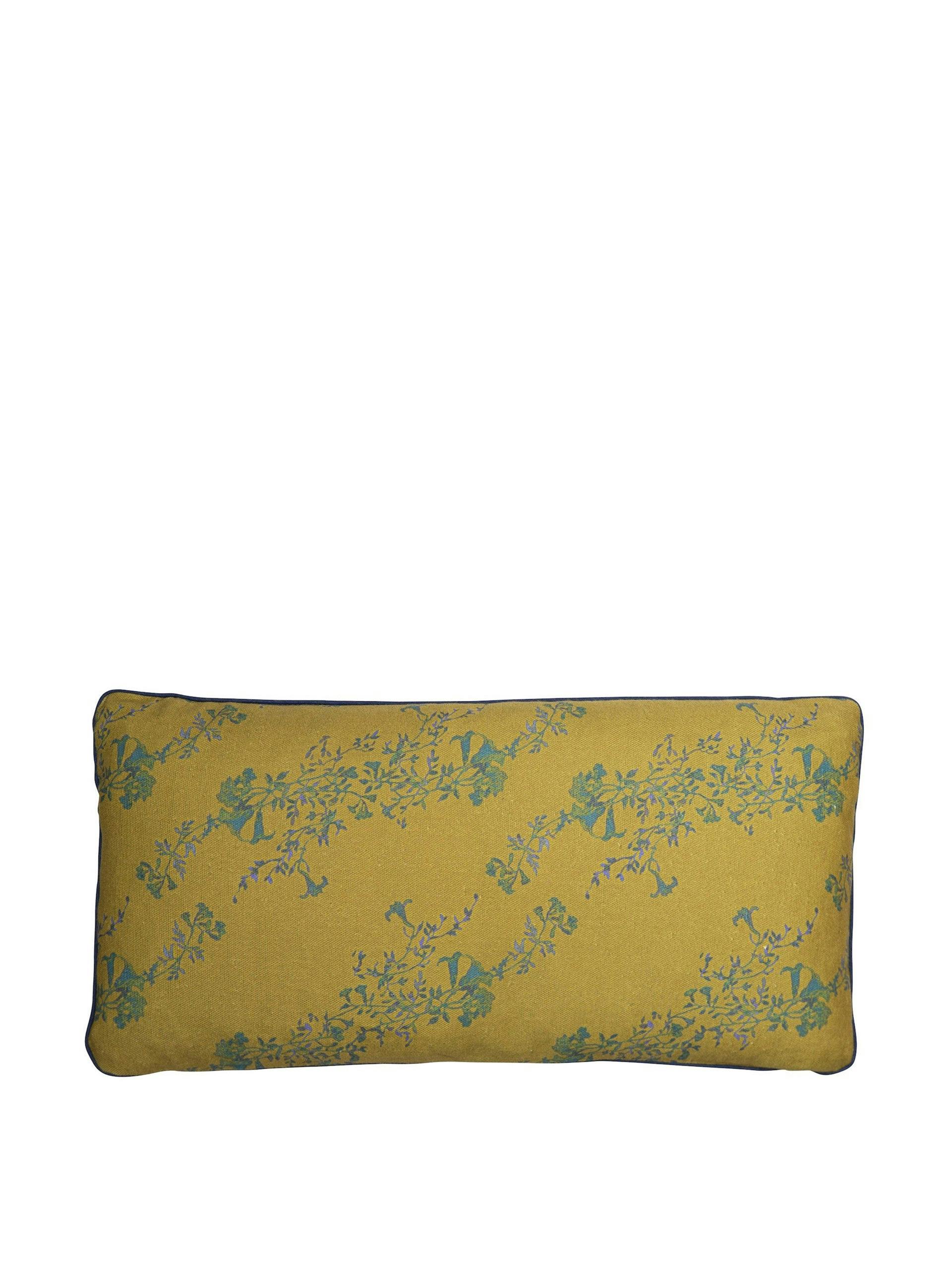 Yellow floral print linen cushion