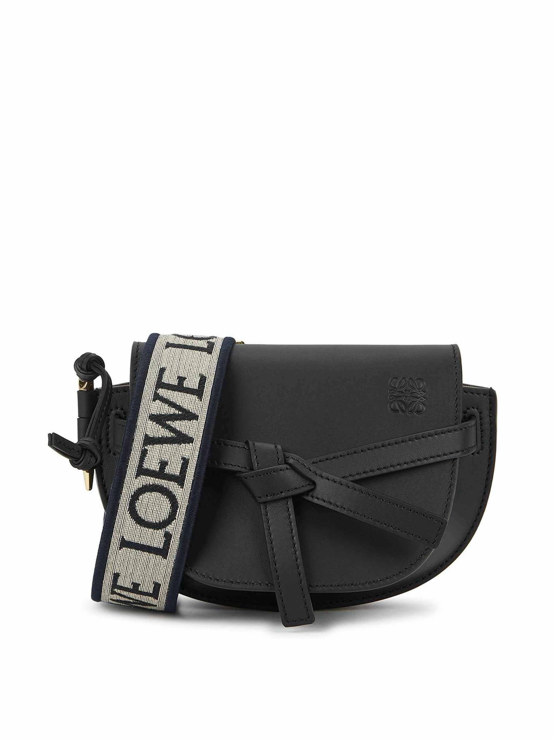 Cross-body mini leather bag with monogram strap