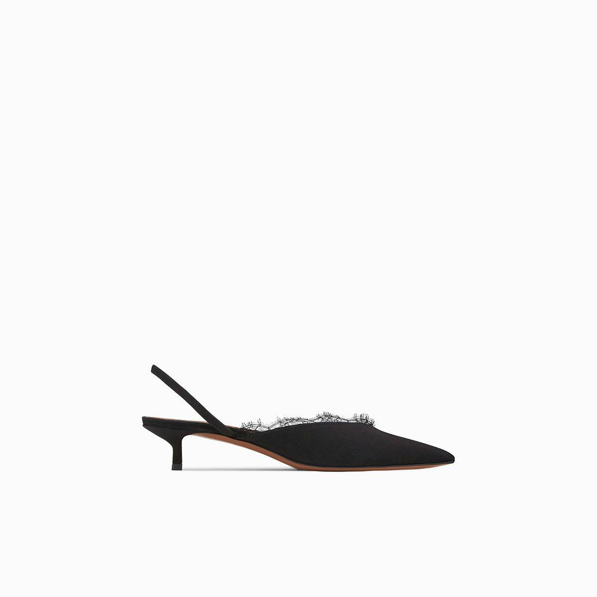 Irena lace-trimmed black kitten heels