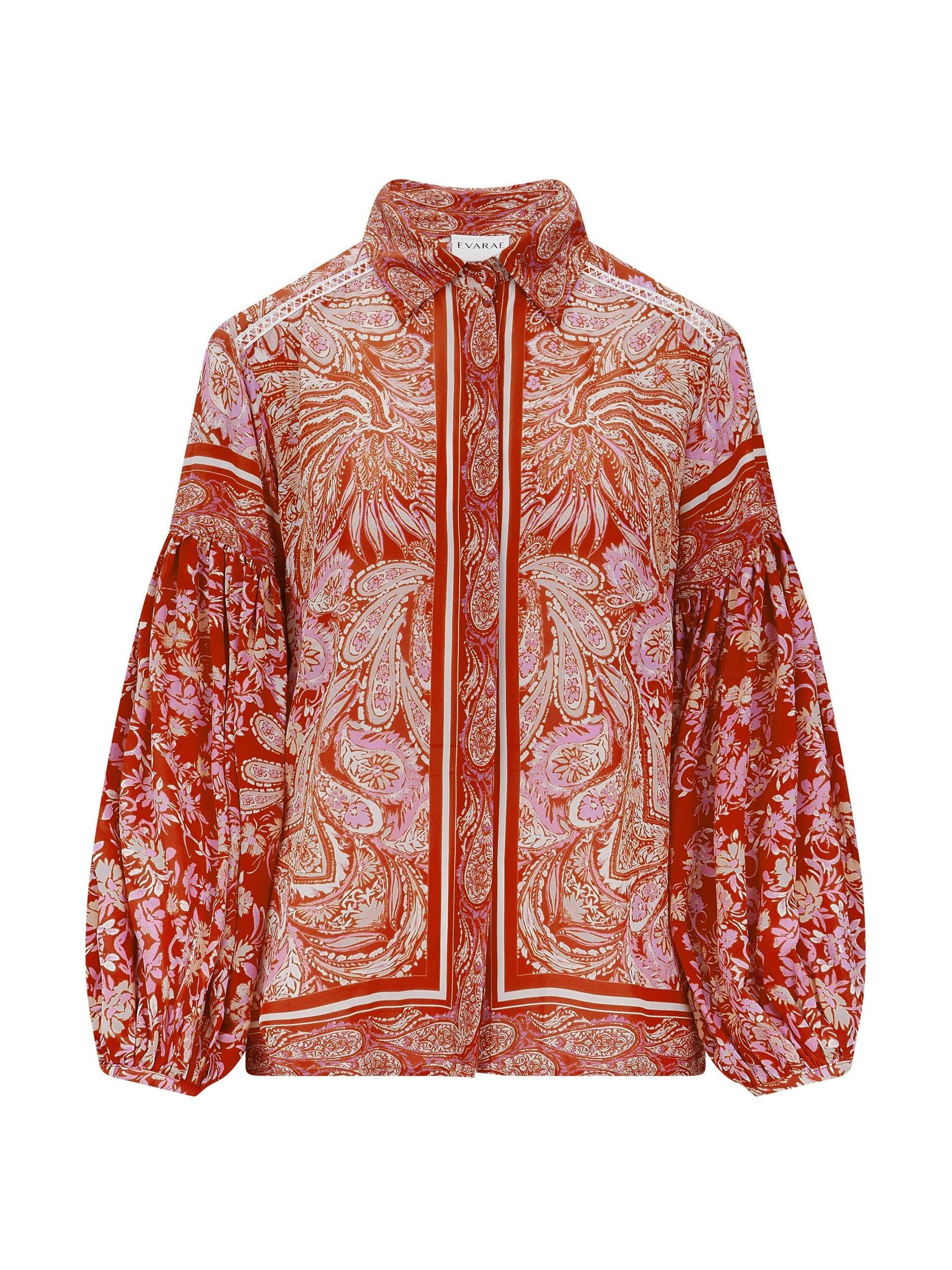 Red paisley Nora shirt in Crepe de Chine