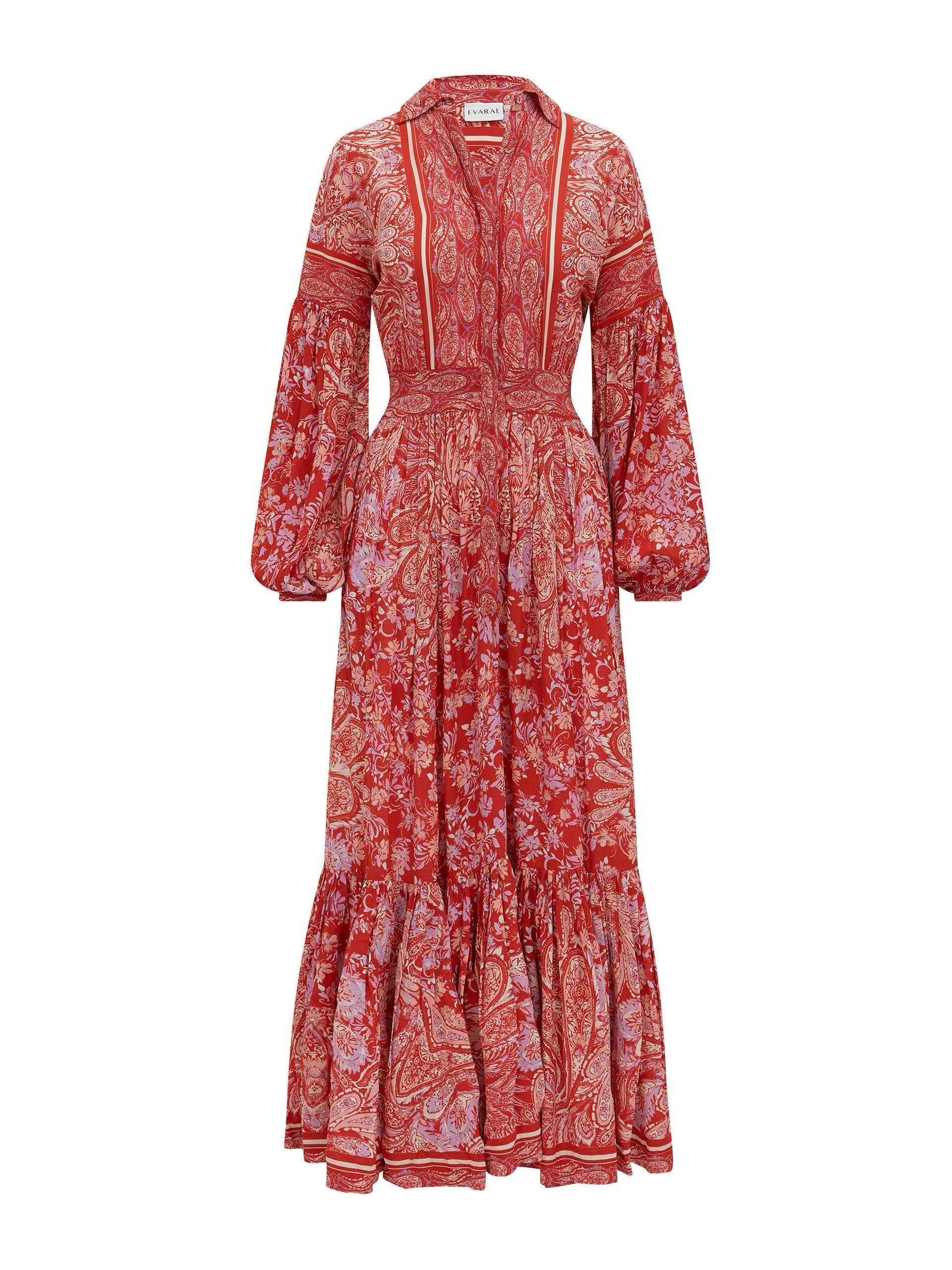 Red paisley Sienna dress in Crepe de Chine