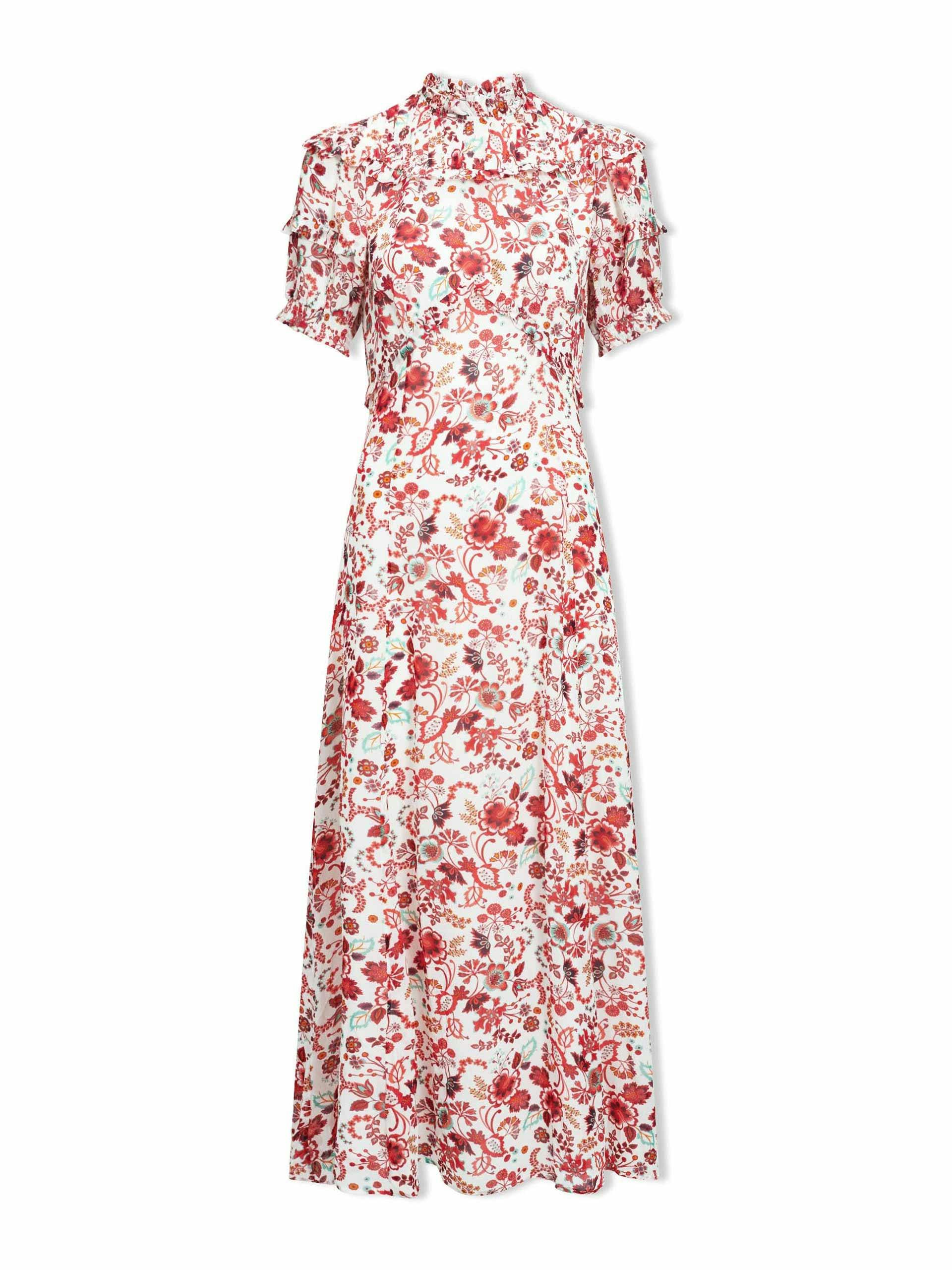 Voletta white and red large floral print maxi dress
