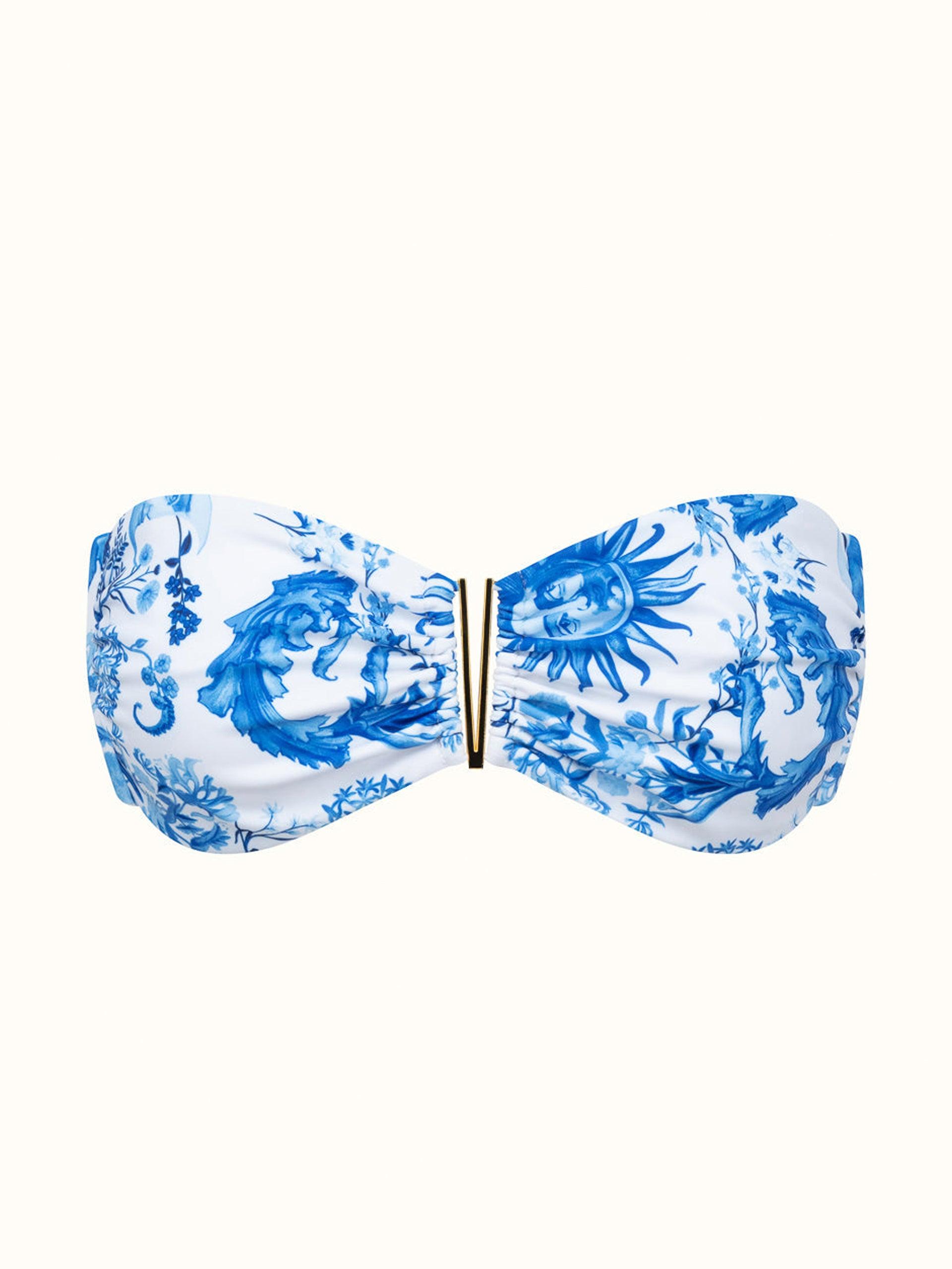 Borgo de Nor x Talia Collins blue and white electra strapless bikini top