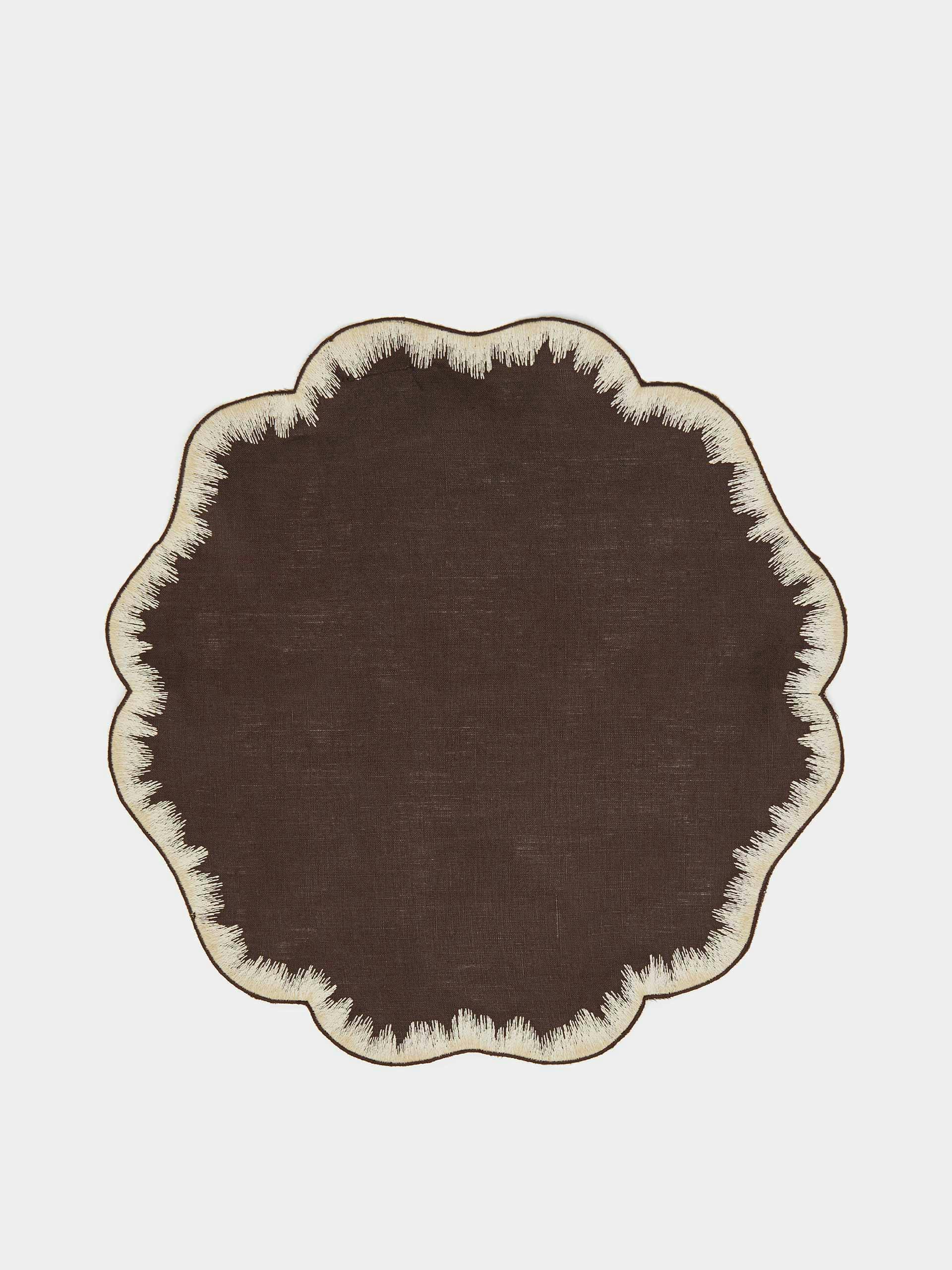 Embroidered linen brown placemats (set of 4)