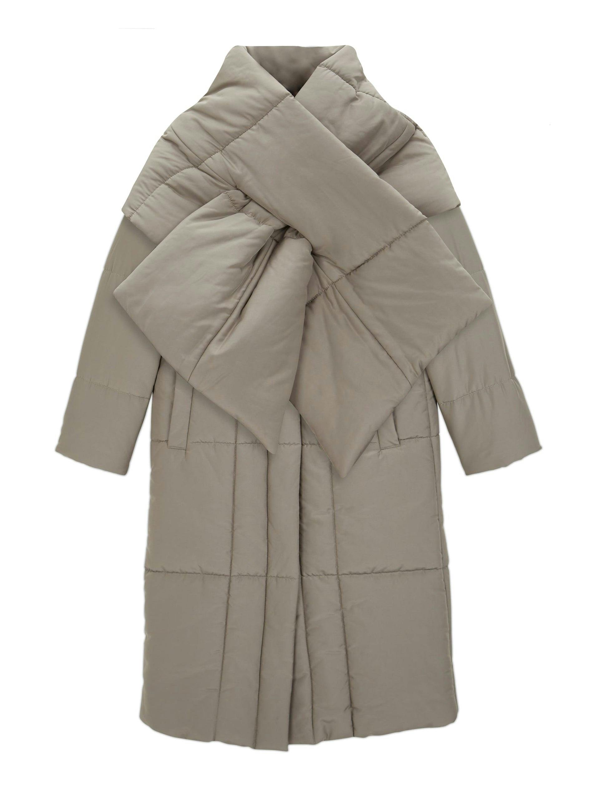 Khaki scarf padded coat