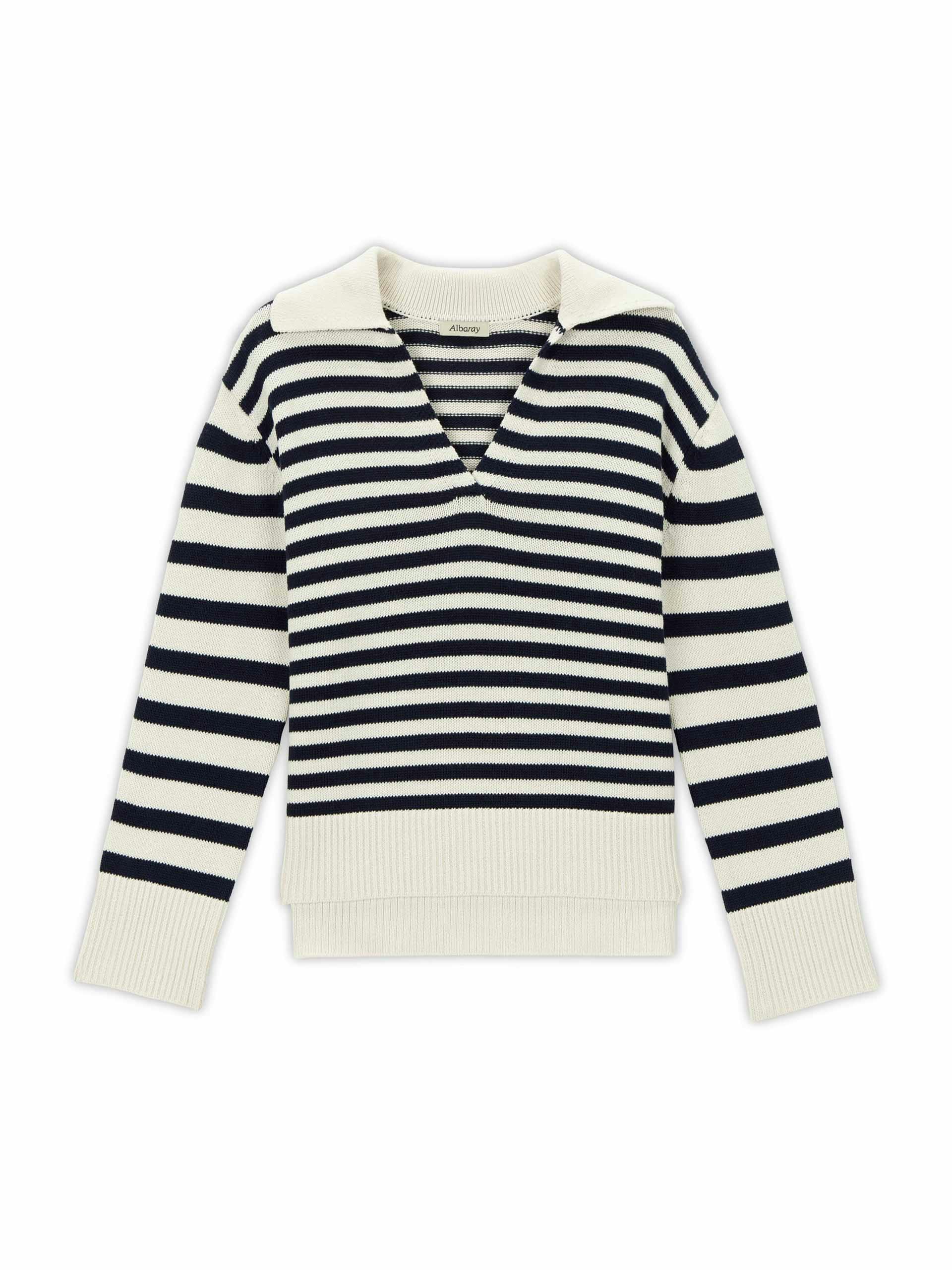 Navy and white knitted jumper