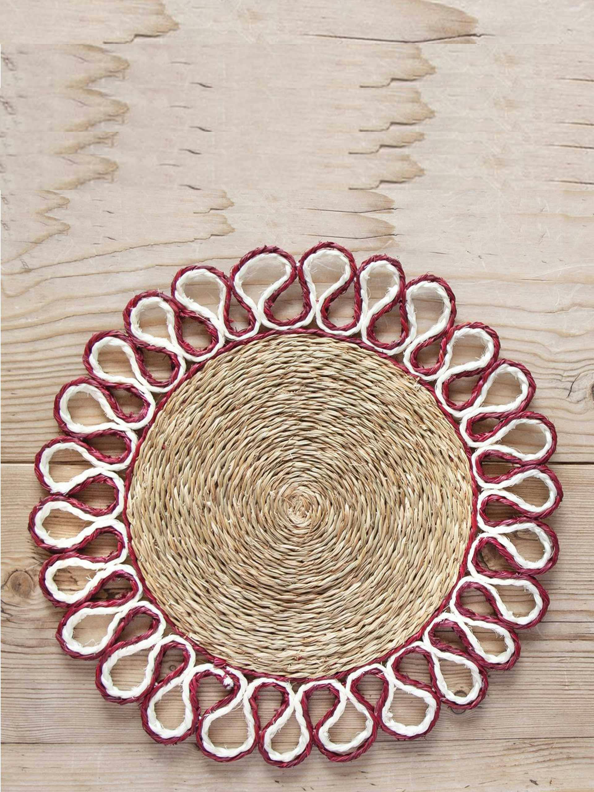 Looped woven red and white placemats