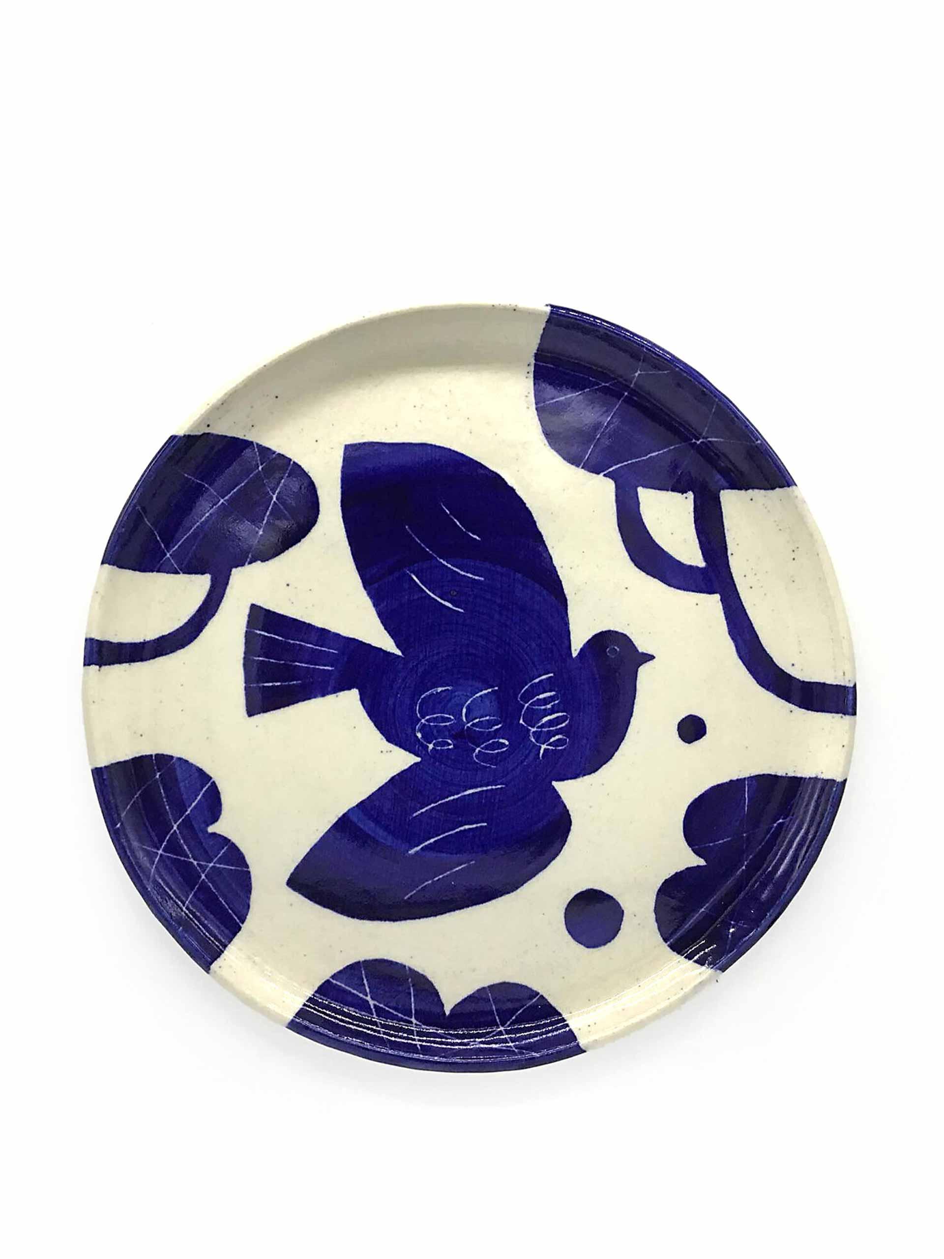 Blue bird-print plate