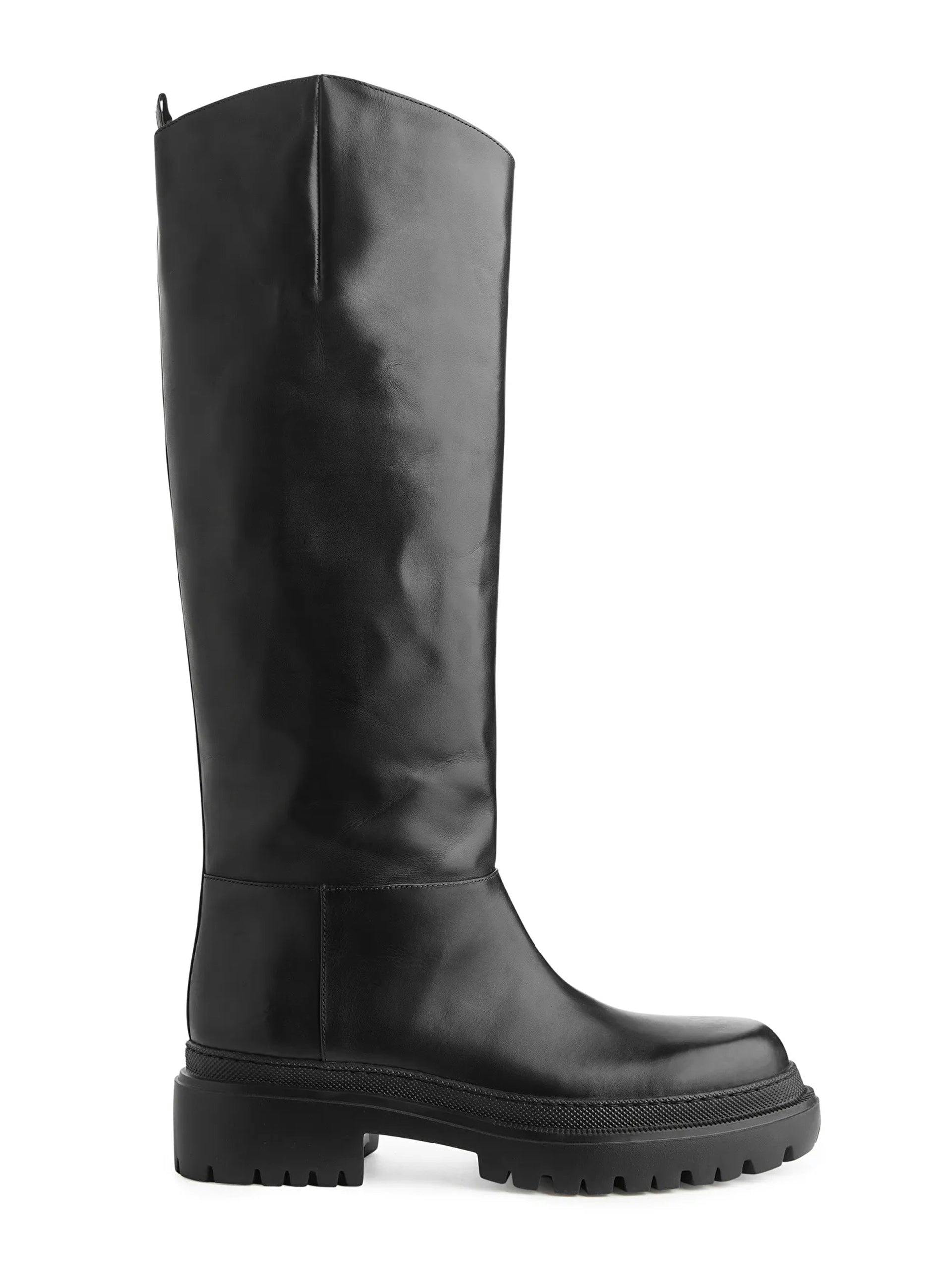 Black chunky leather boots