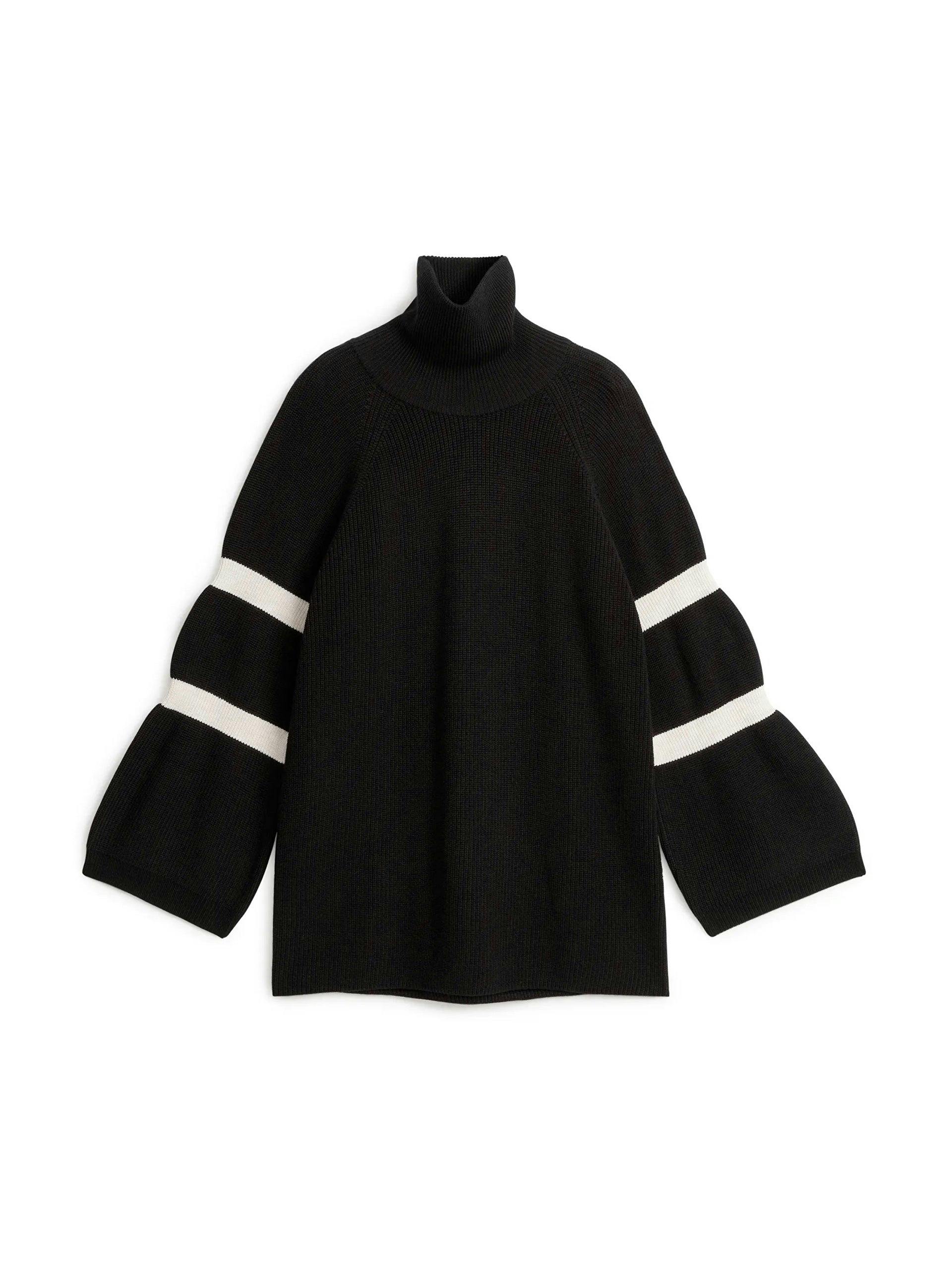 Wool blend black jumper with white stripes
