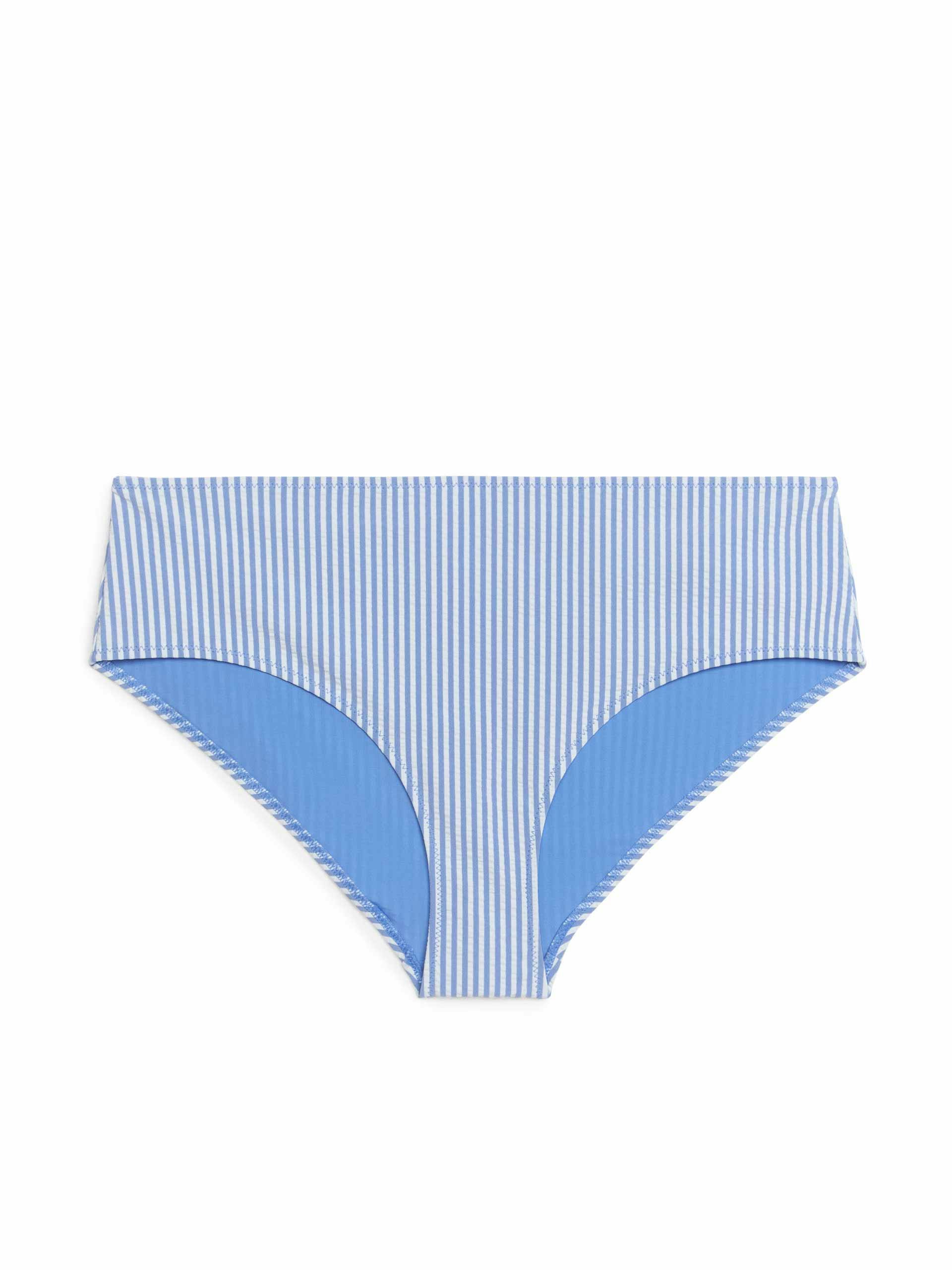 Blue and white striped seersucker bikini bottoms