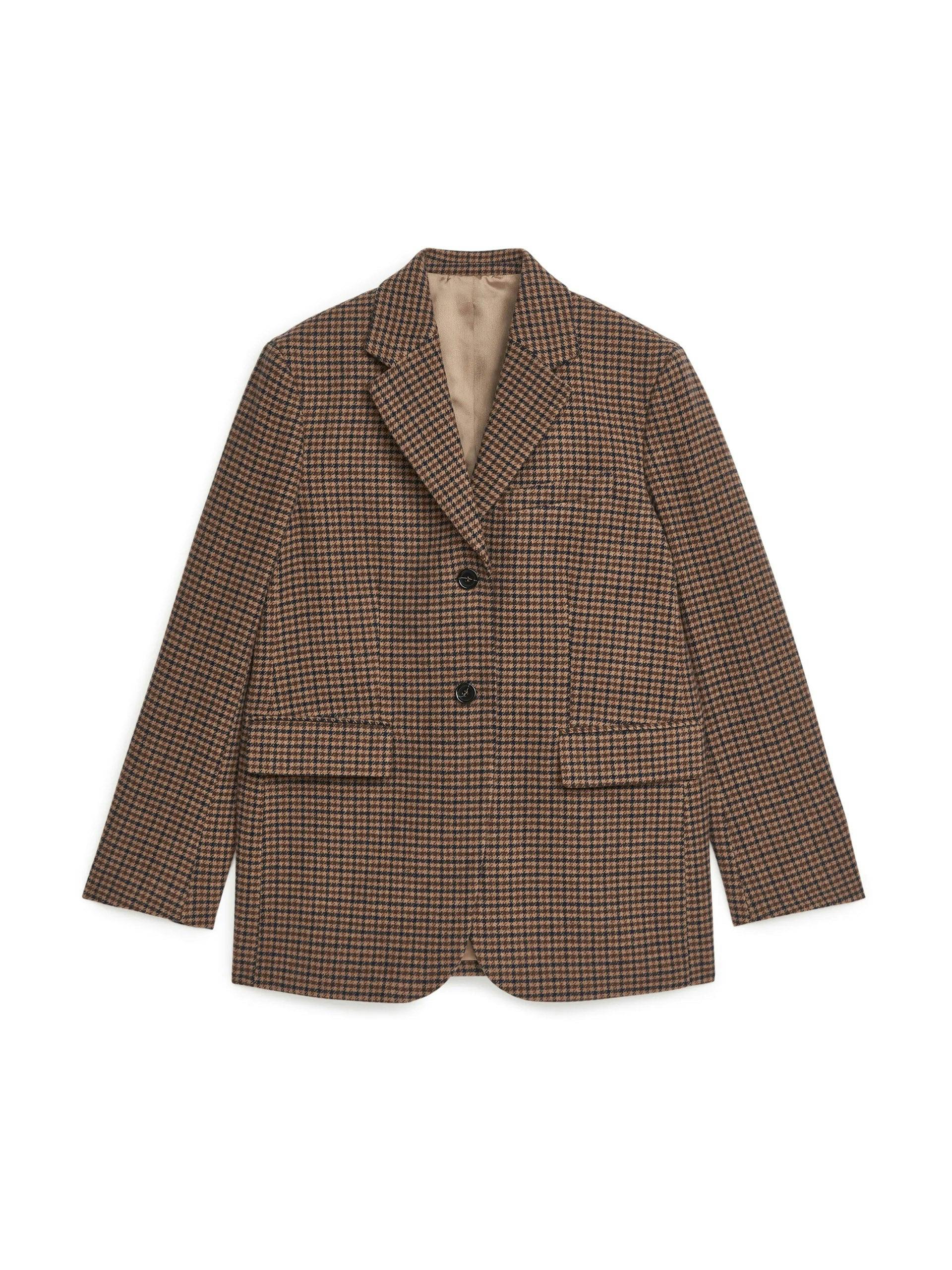 Checked wool-blend blazer