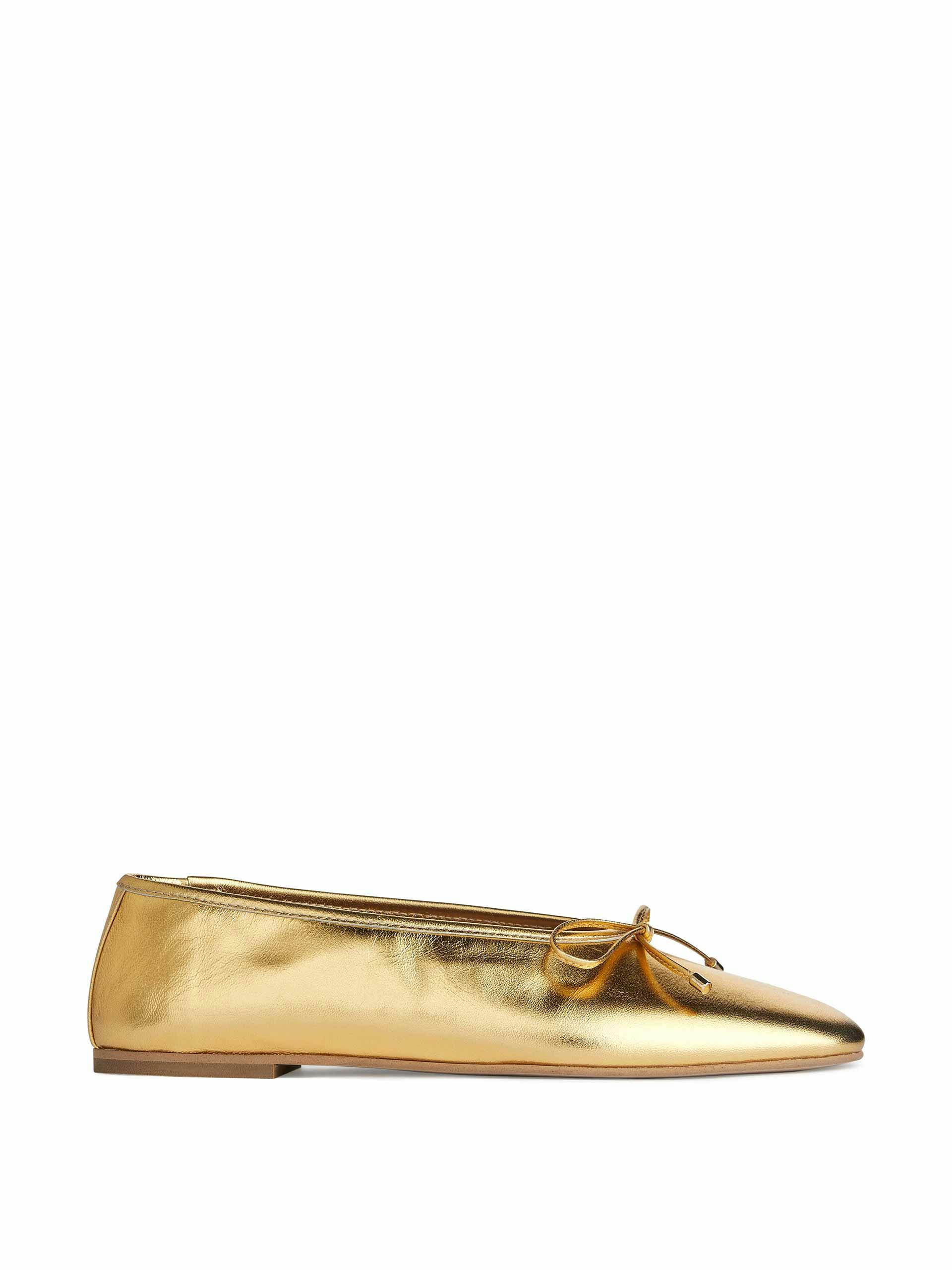 Gold leather ballerina pumps