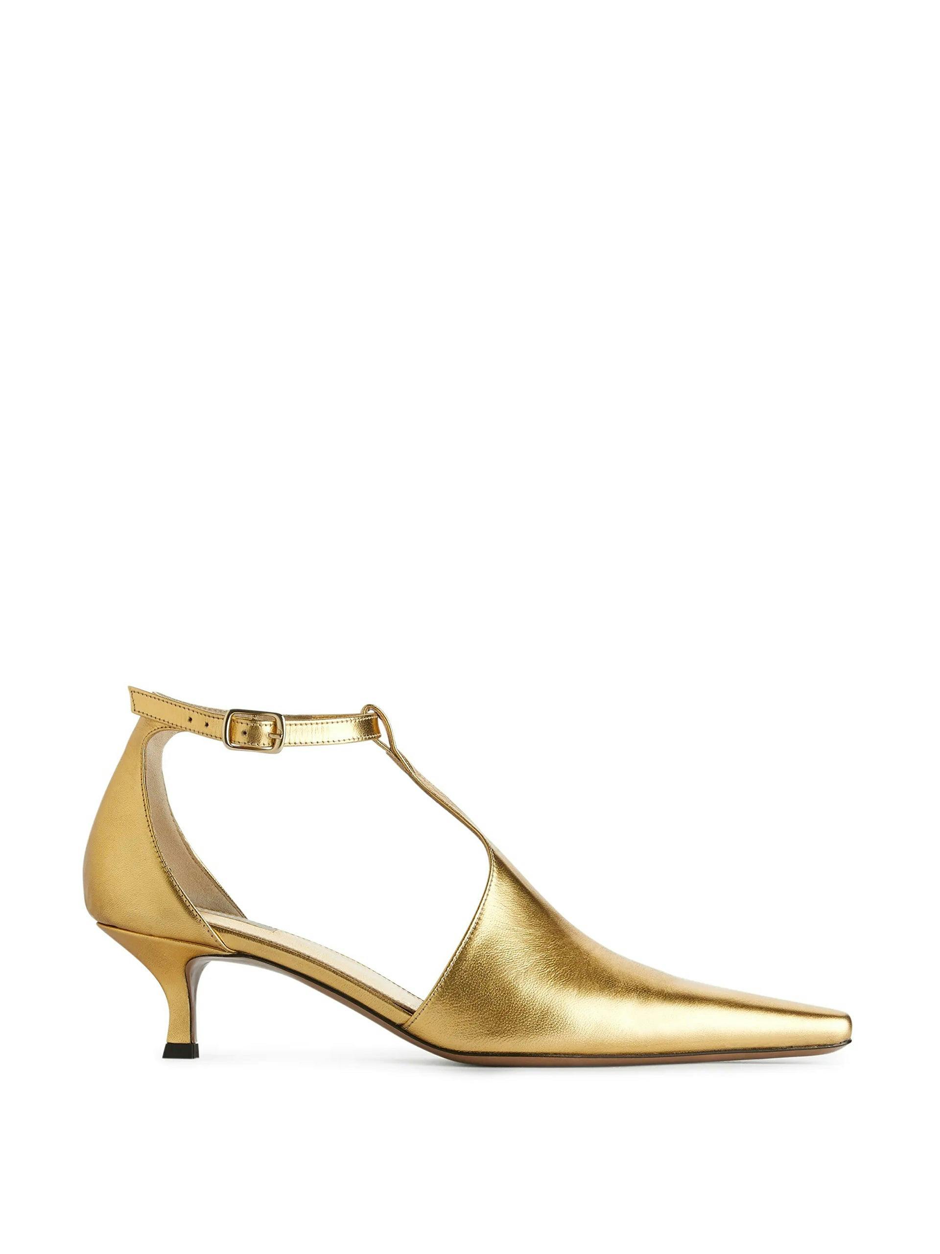 Gold kitten heel shoes