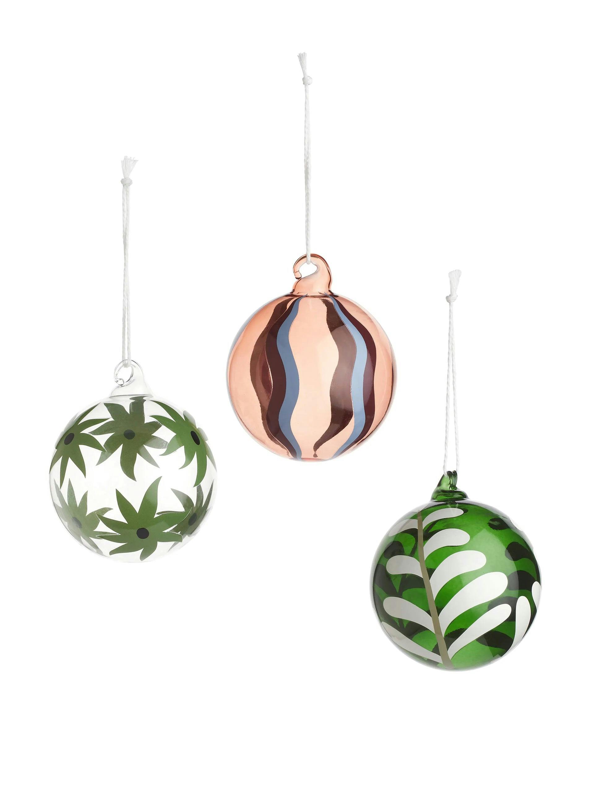 Patterned glass baubles (set of 3)