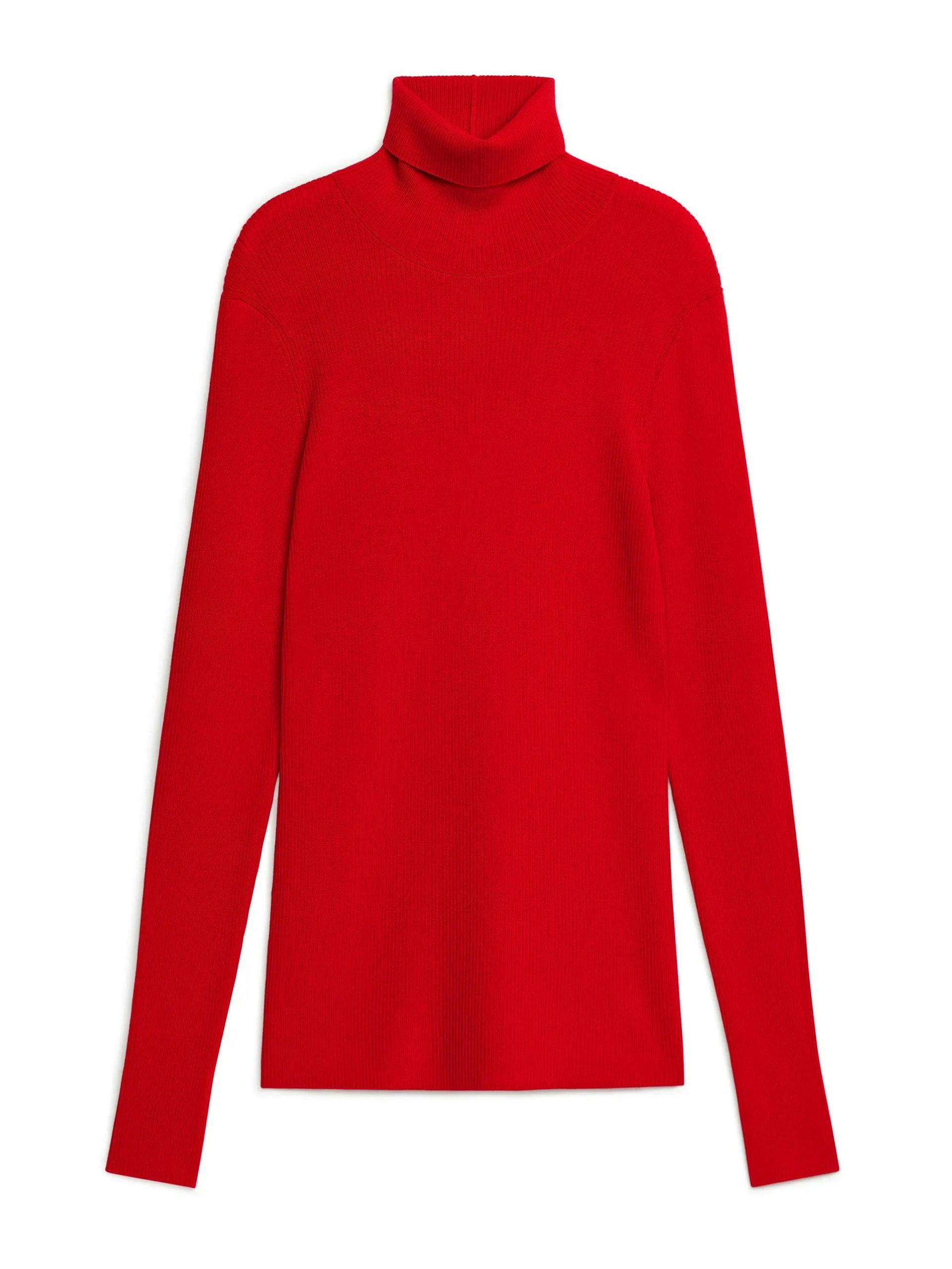 Red merino wool roll-neck jumper