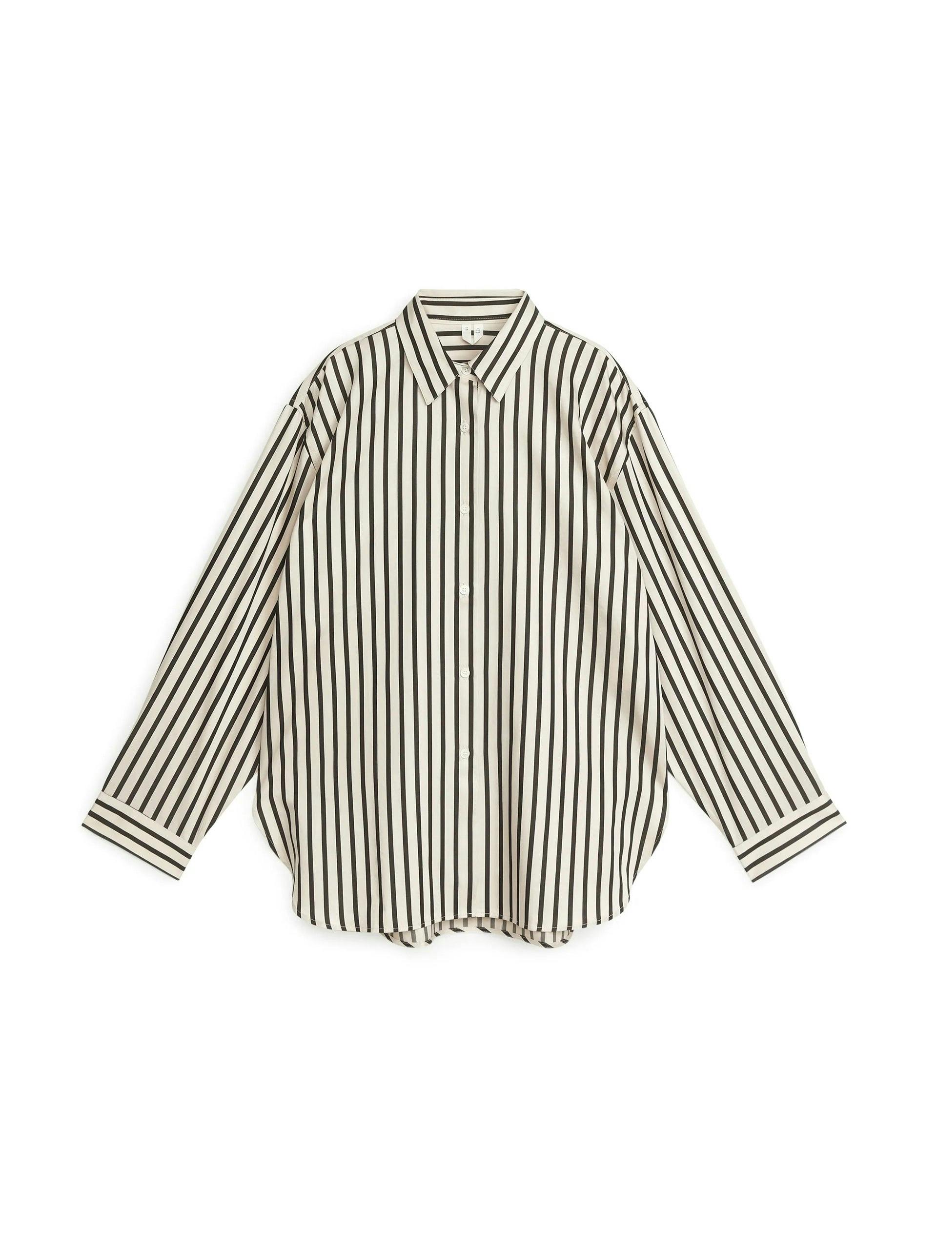 Black striped poplin shirt