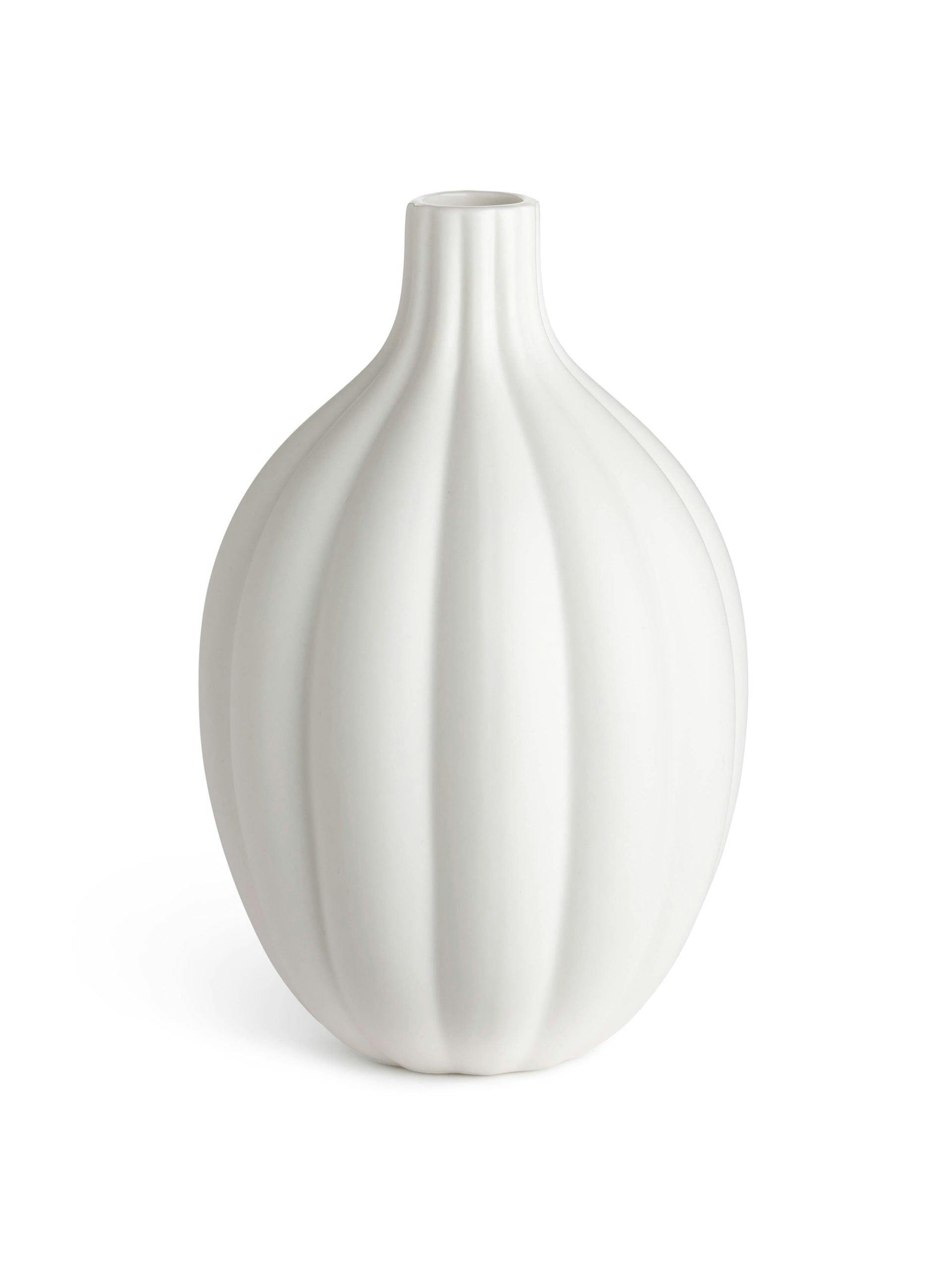 White stone ware ribbed vase