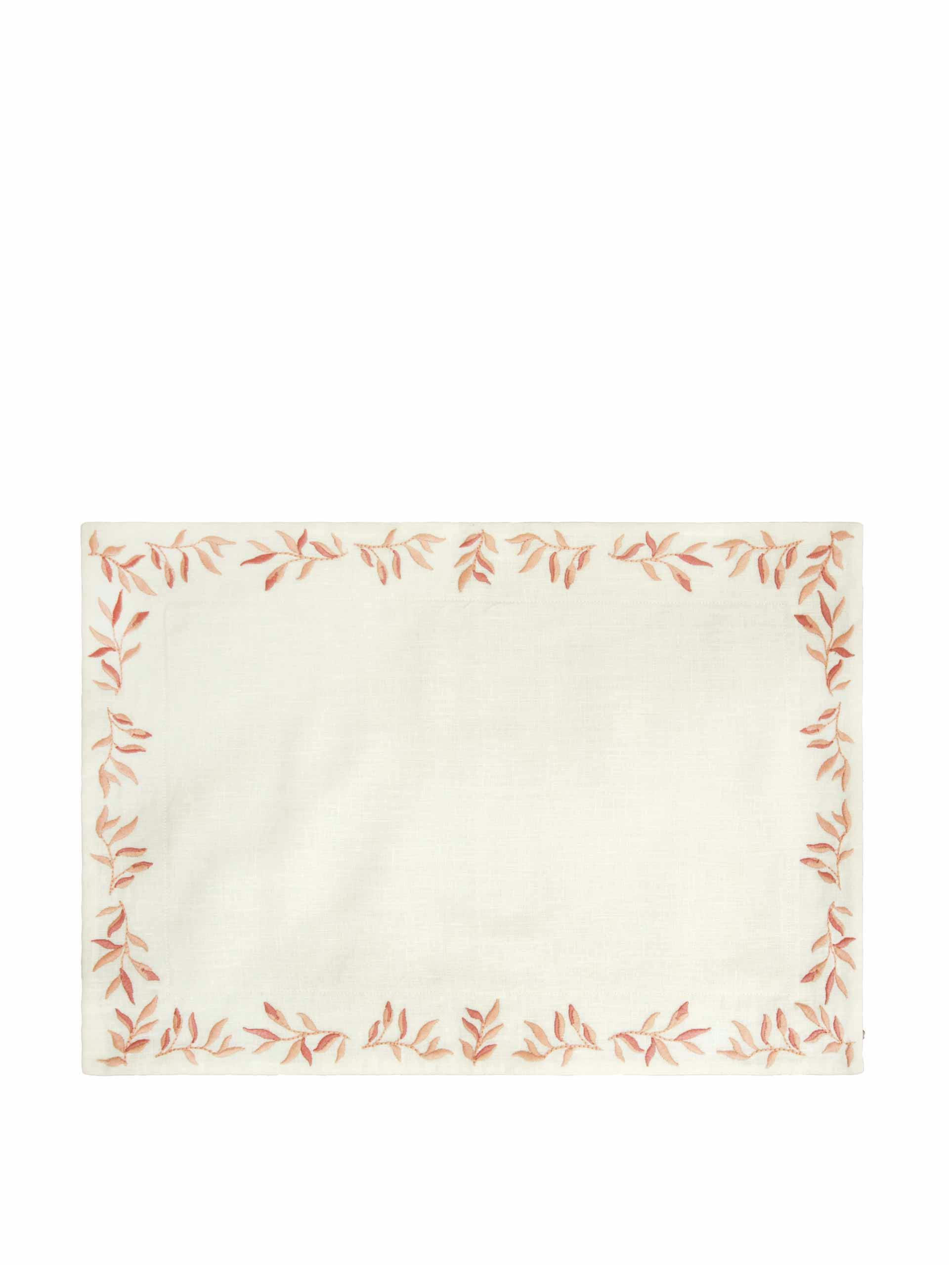 Foliage embroidered linen placemats