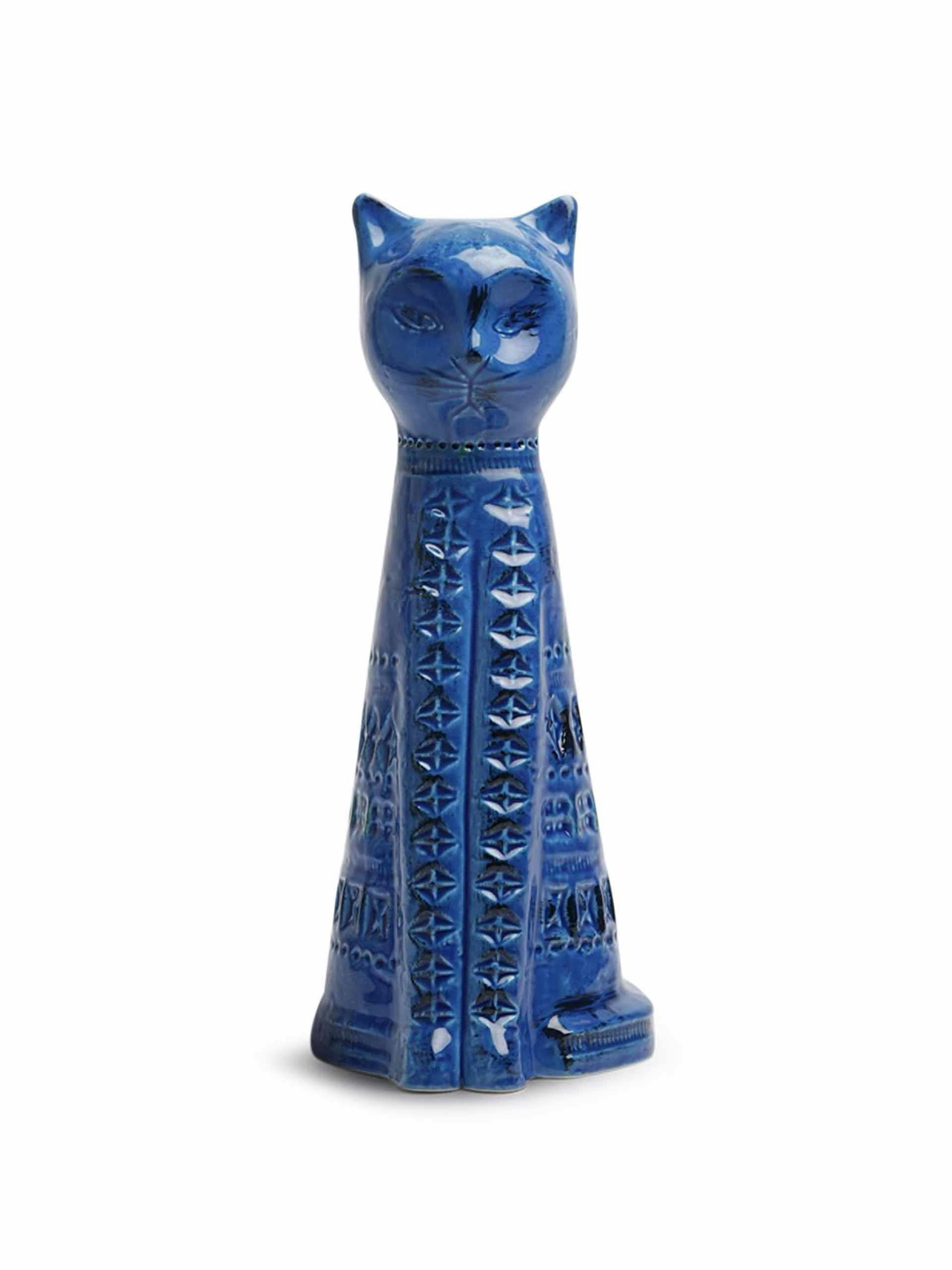 Blue ceramic cat figure