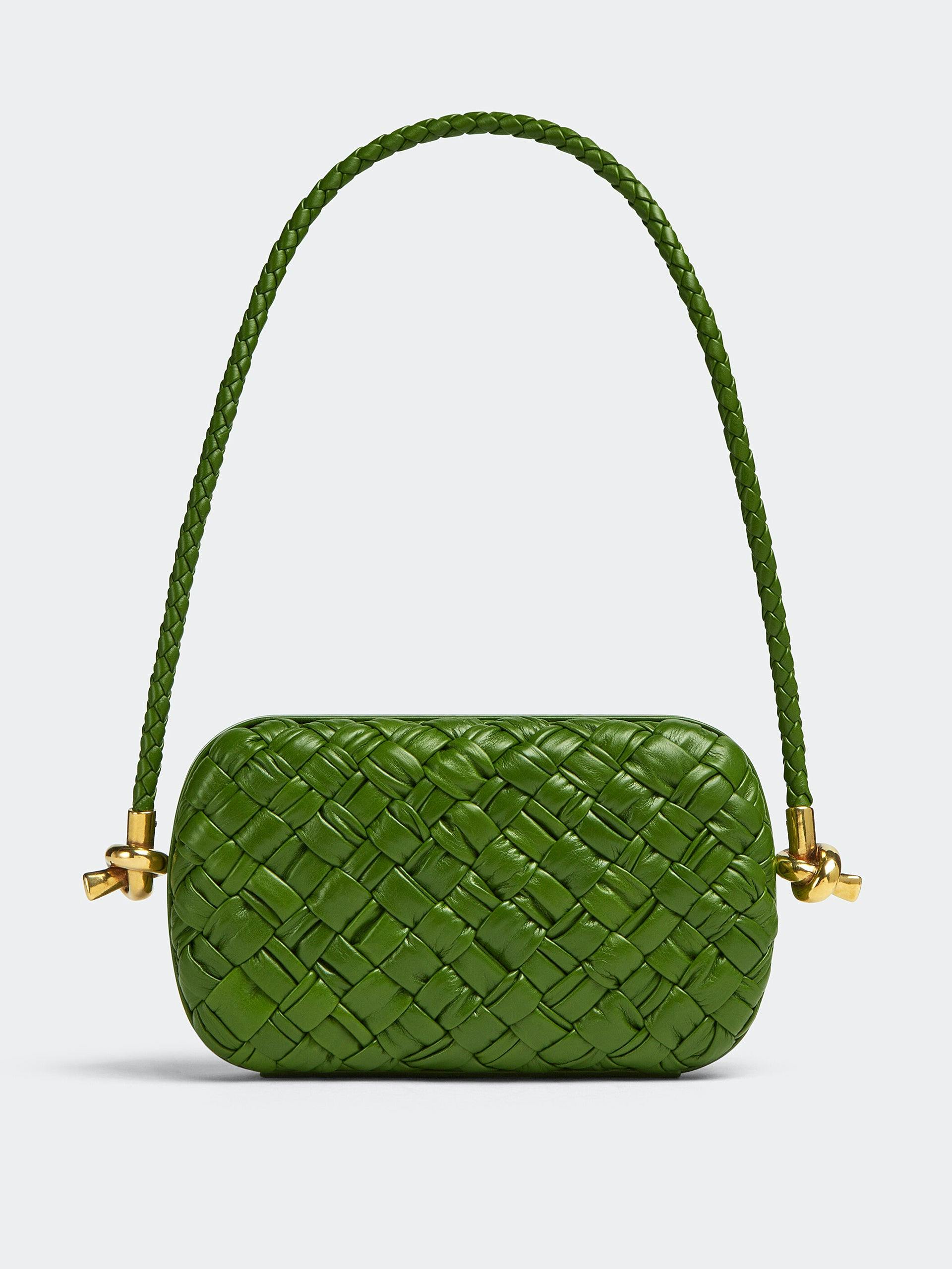 Green knotted leather shoulder bag