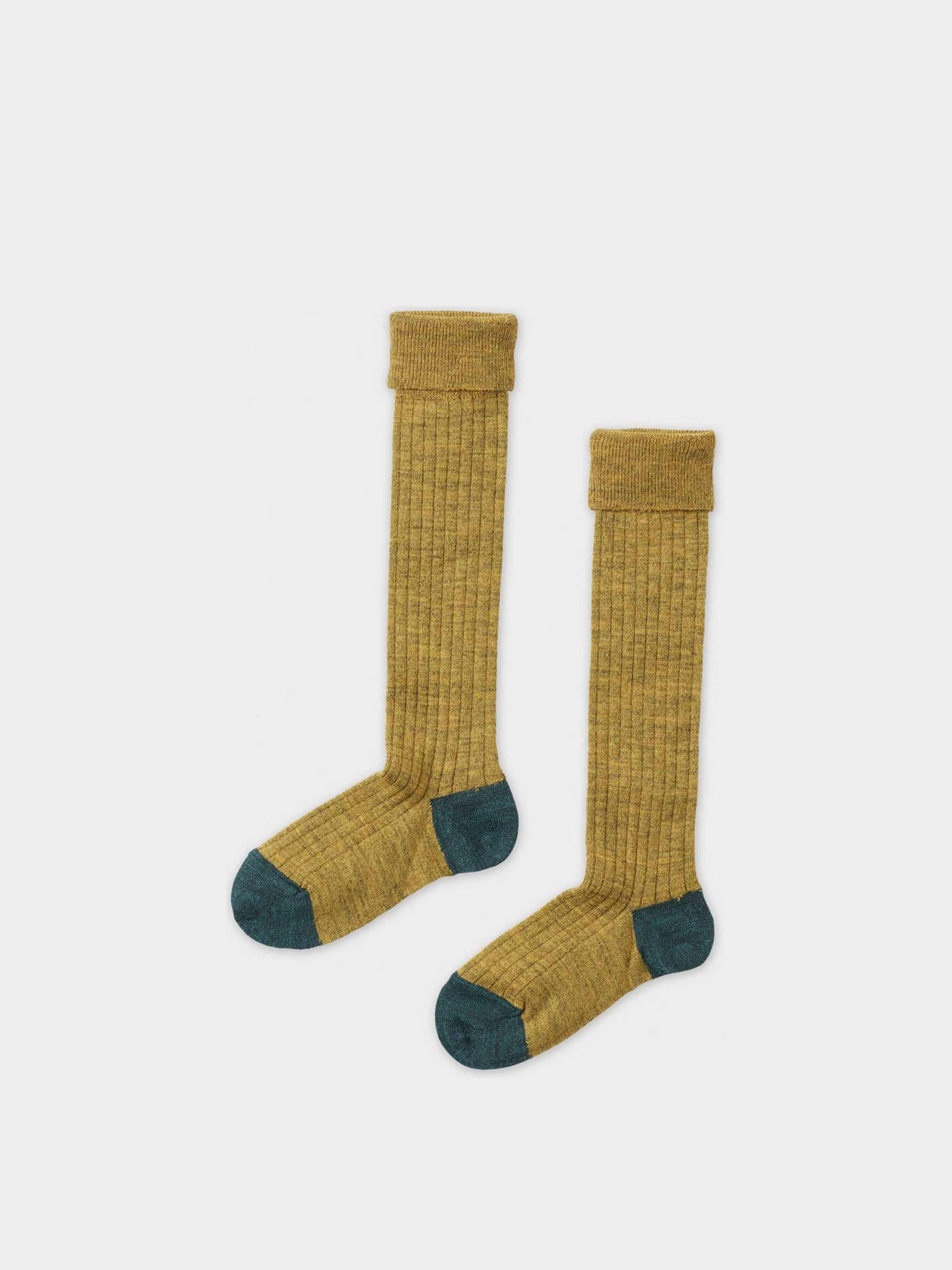 Rib knee socks - mustard/teal