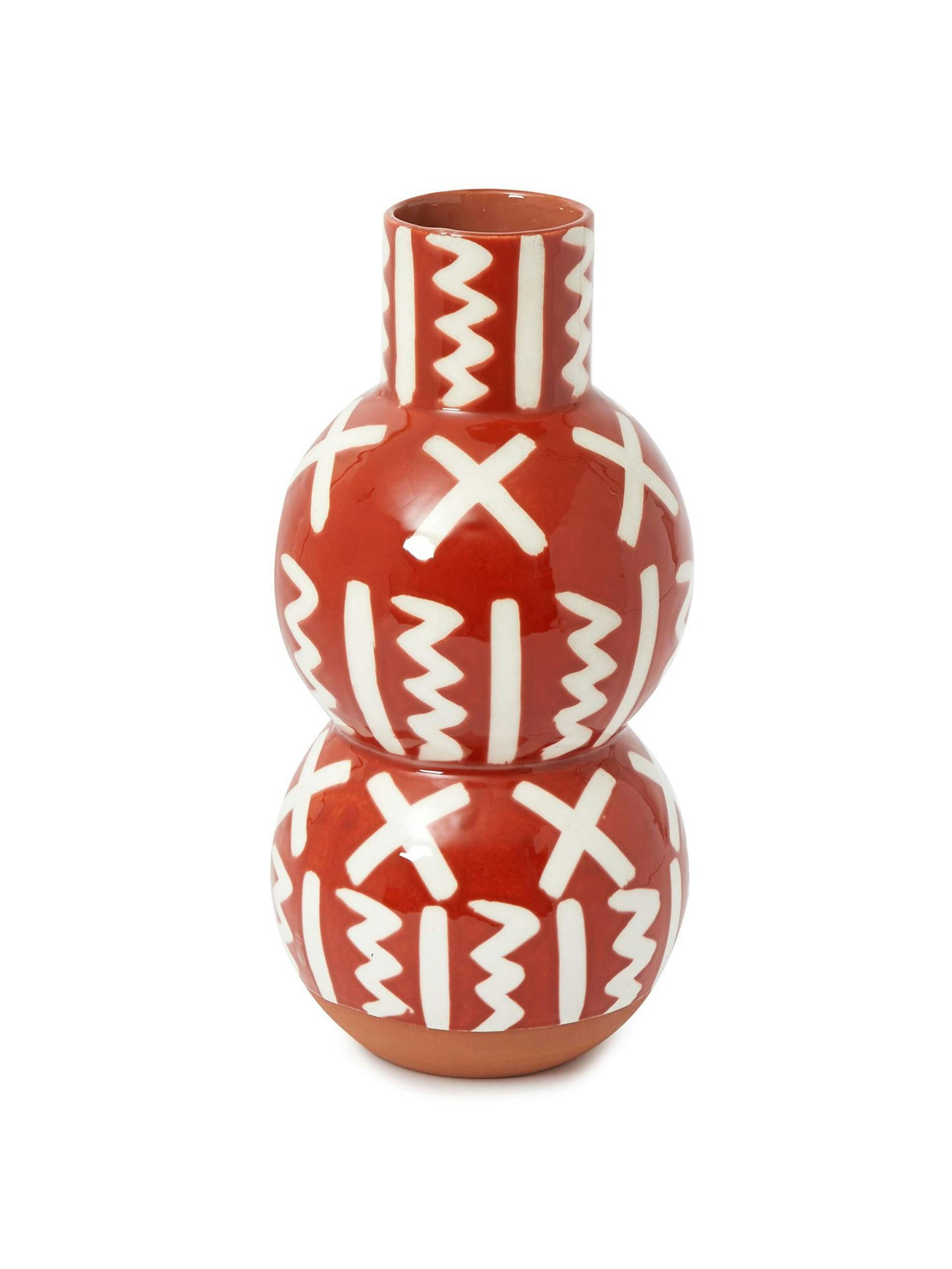 Hand-painted terracotta bobble vase