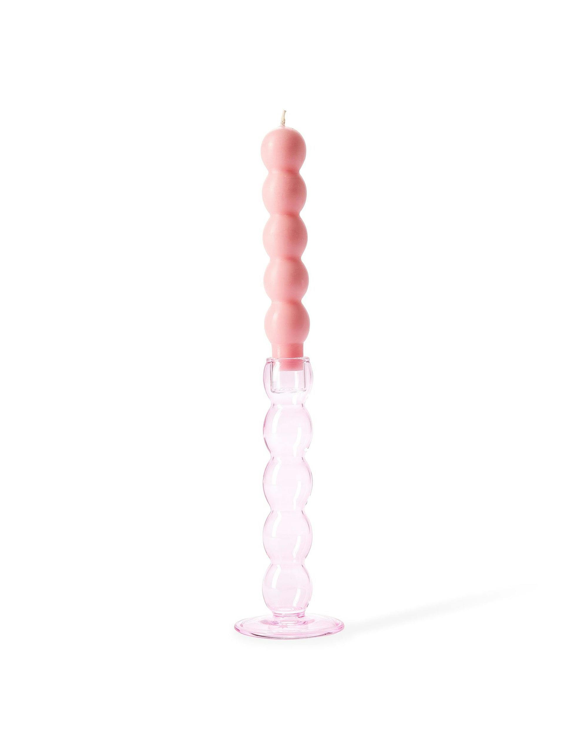 Pink bobble glass candle holder