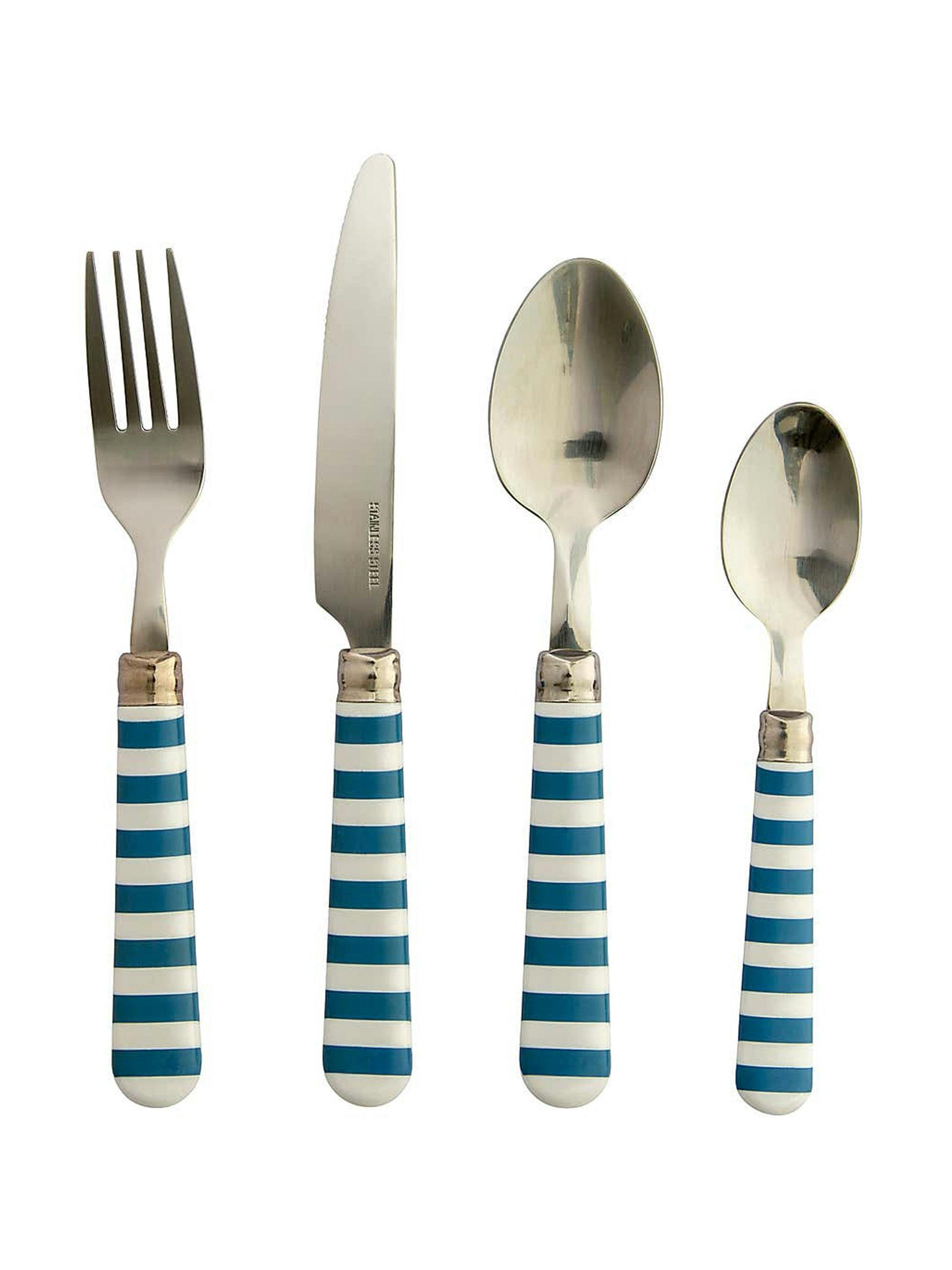 Blue and white striped cutlery (set of 16)
