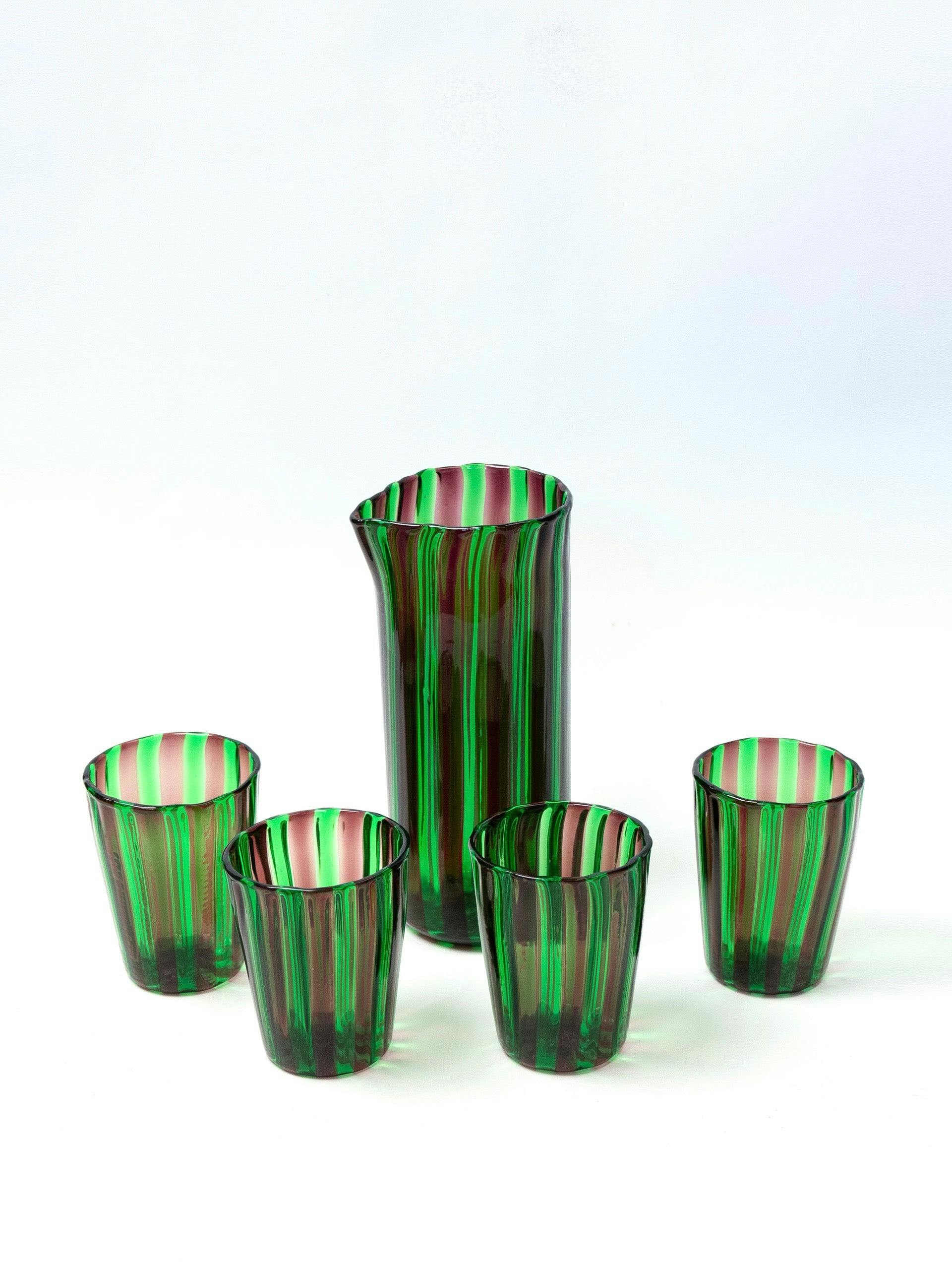Green striped glass carafe