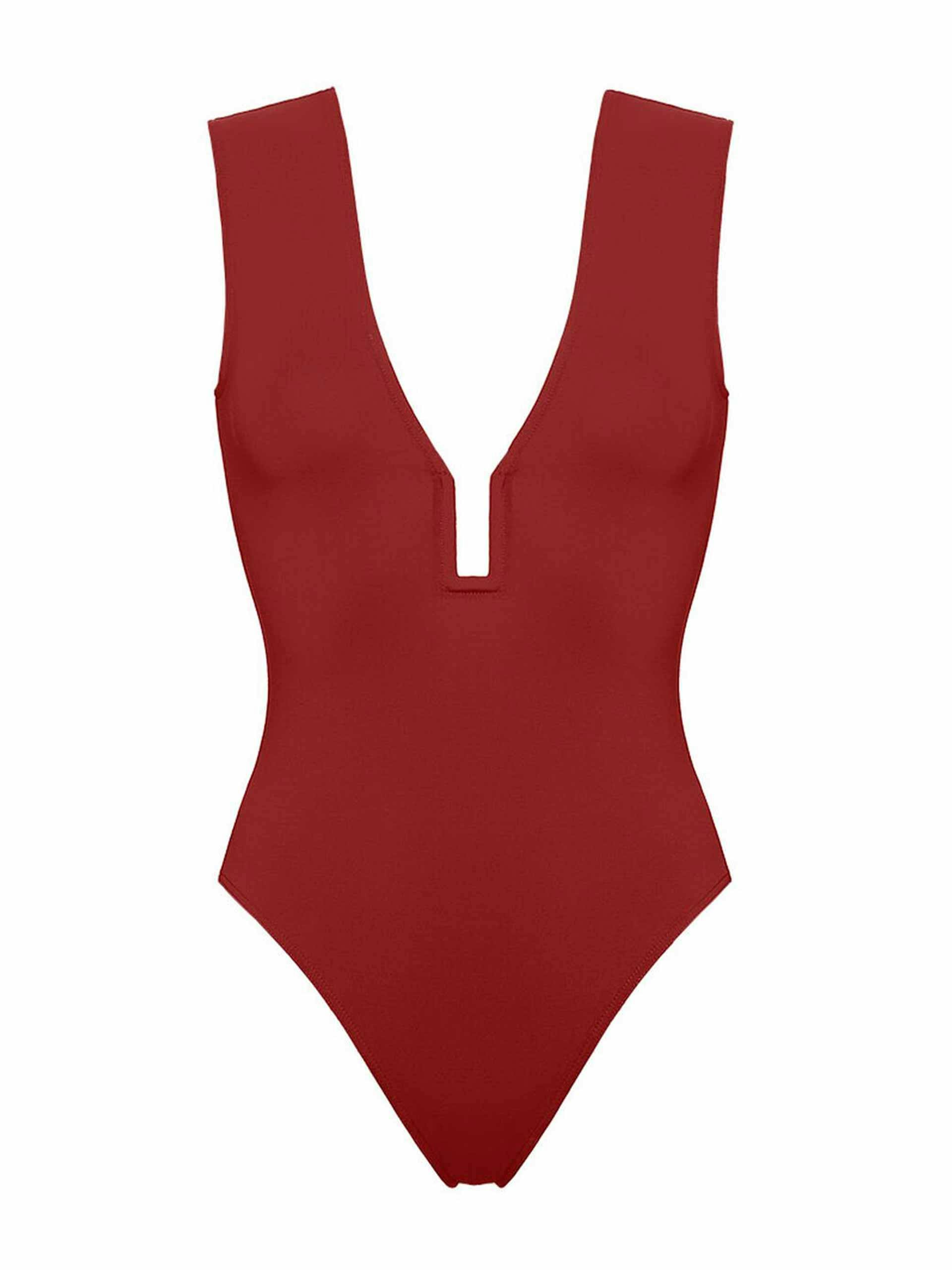 Red plunge swimsuit