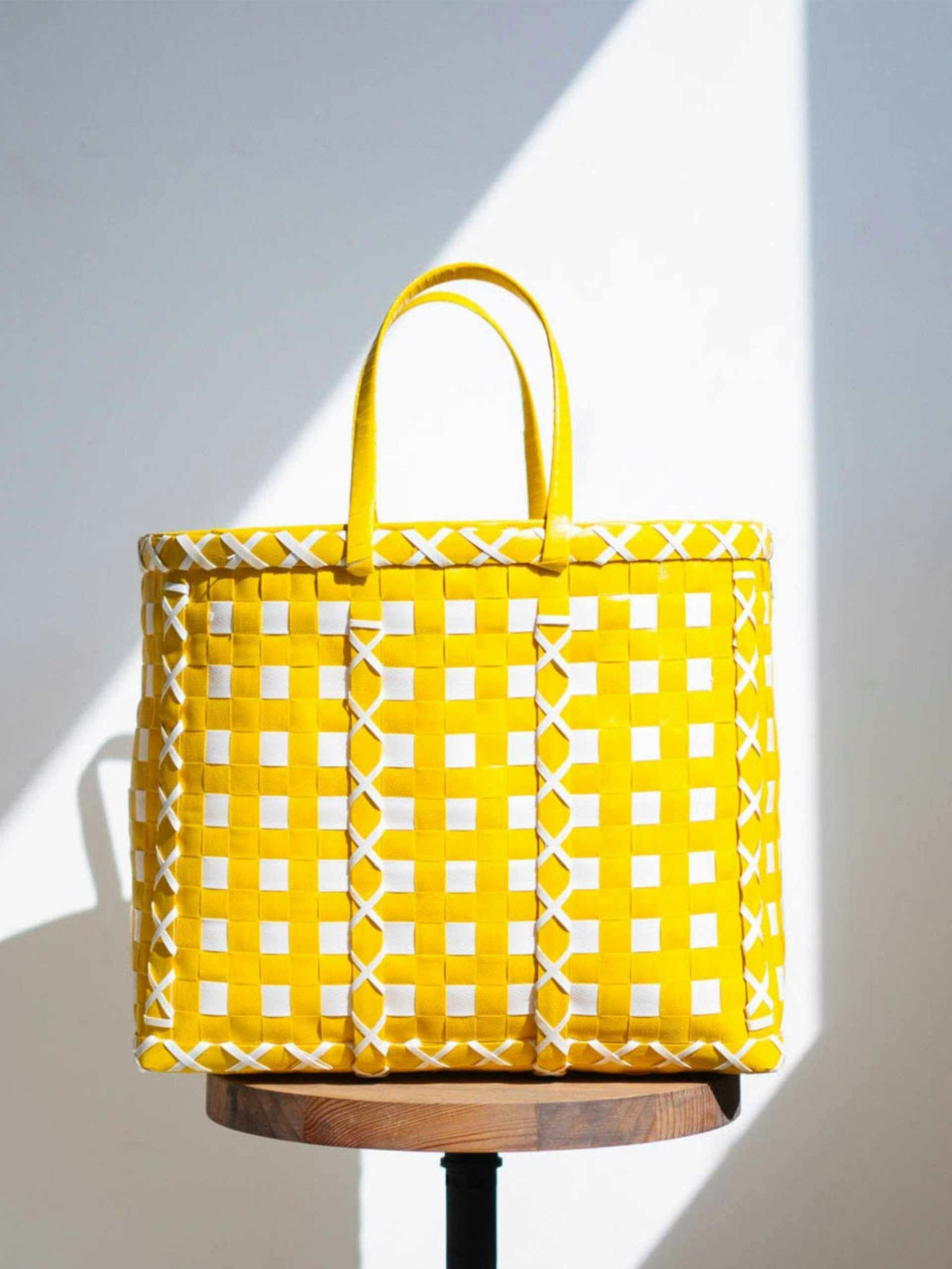 Yellow handwoven basket bag