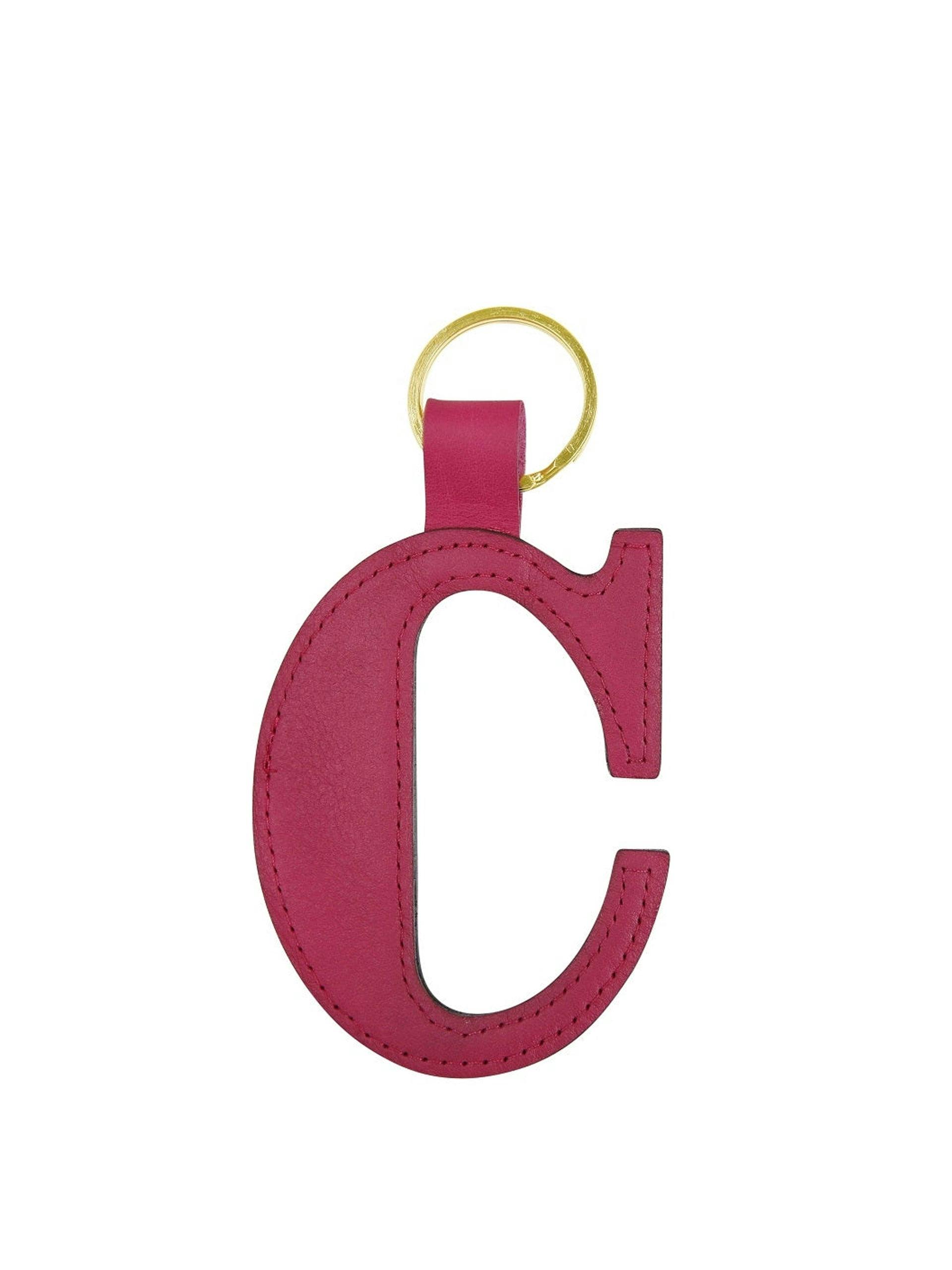 Fuchsia pink leather alphabet keyring