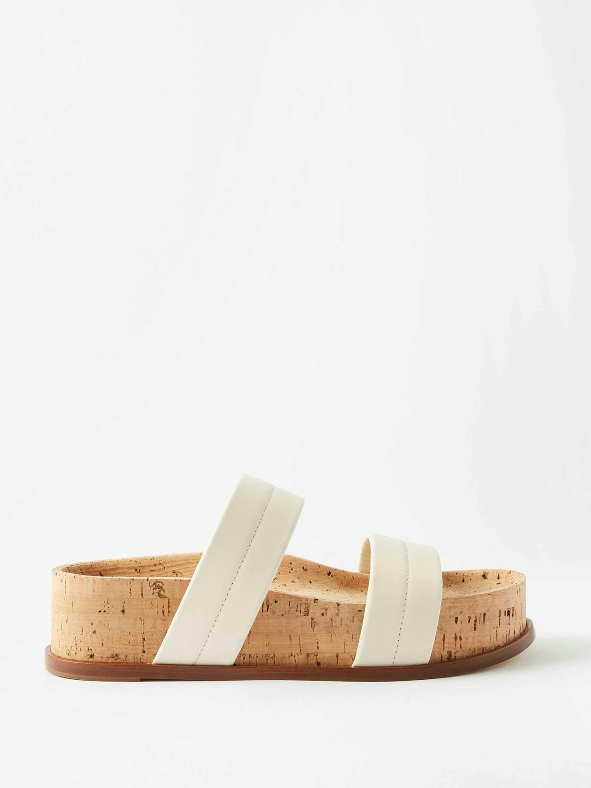 White leather and cork slides
