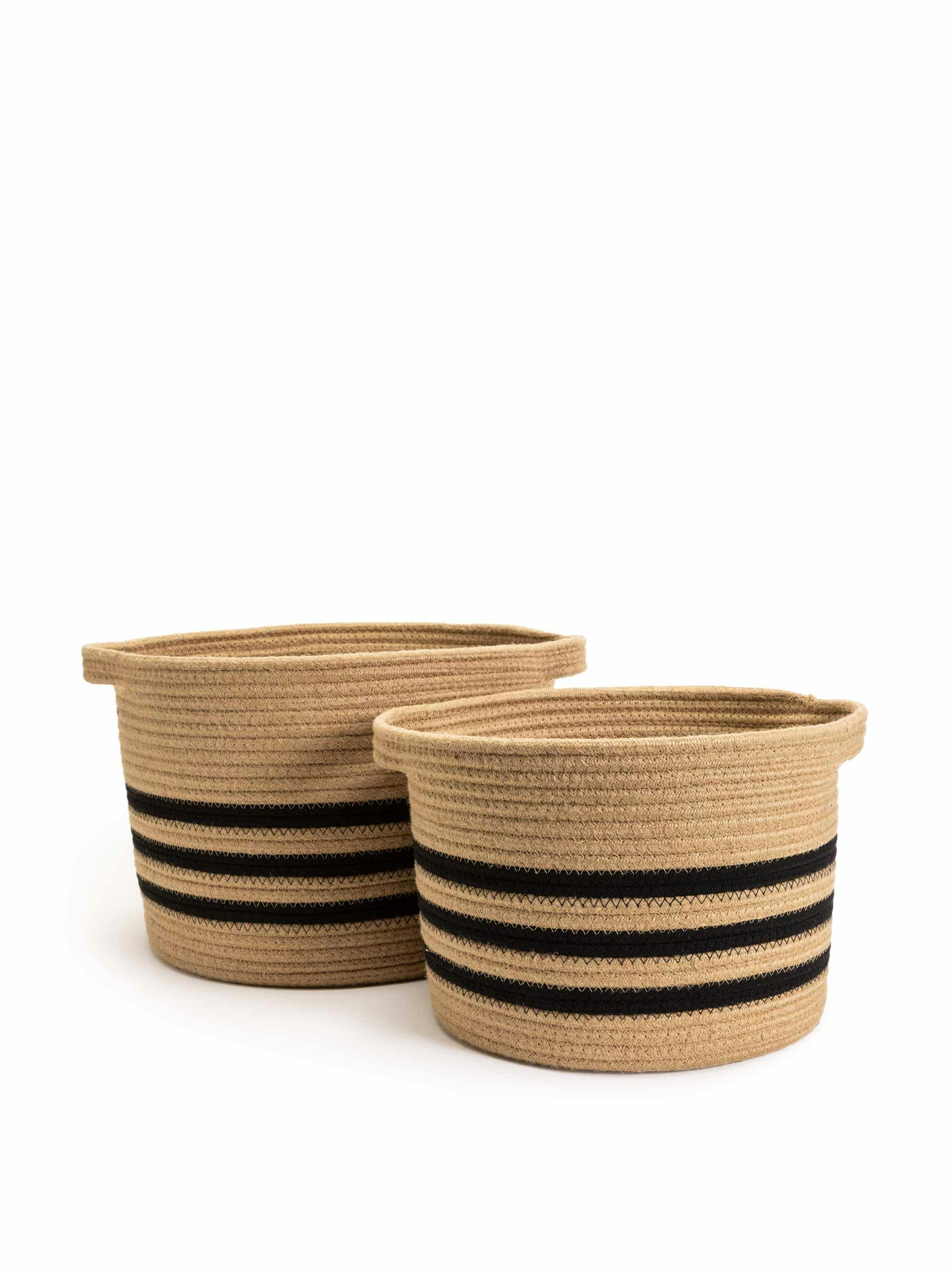 Jute striped stacking baskets