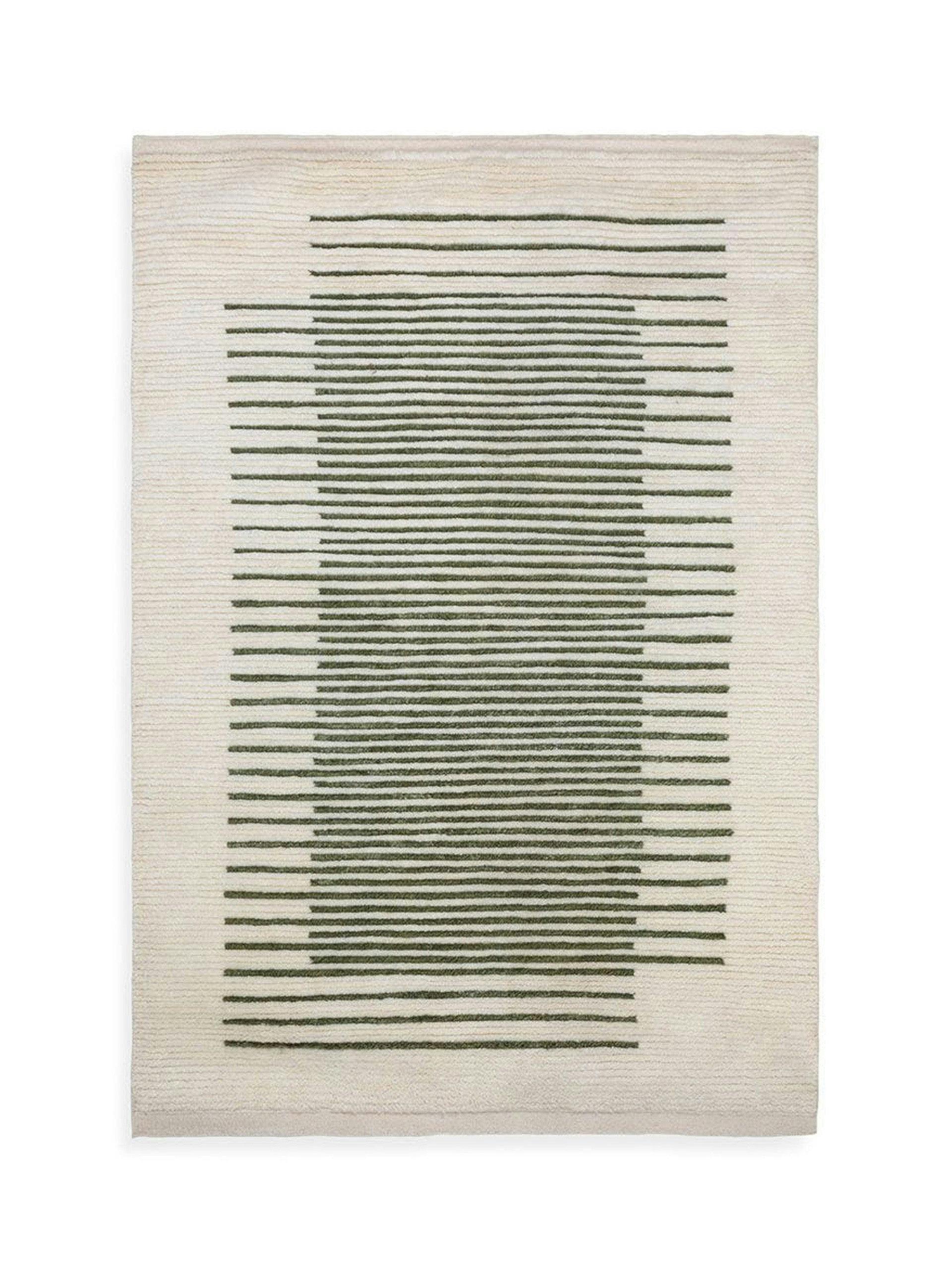Hand knotted green linear design rug