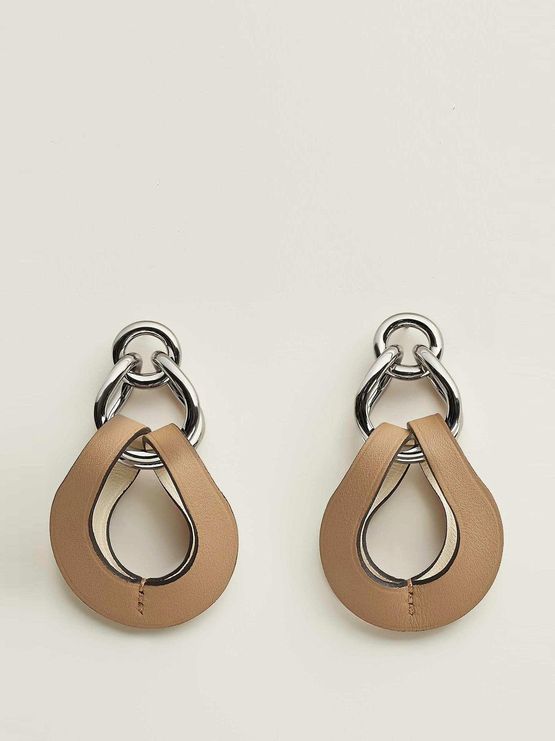 Leather and metal link earrings