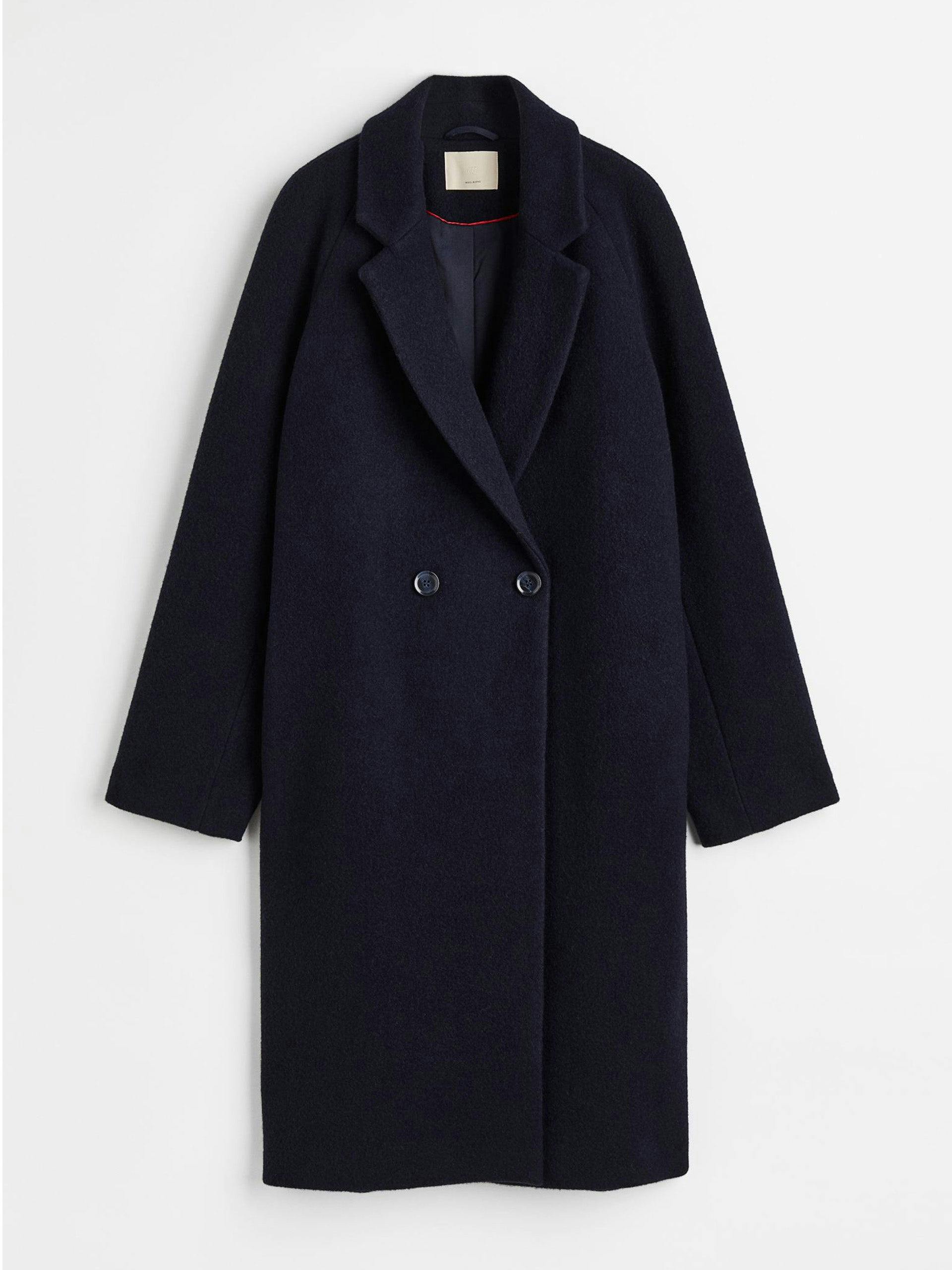 Navy double-breasted wool-blend coat