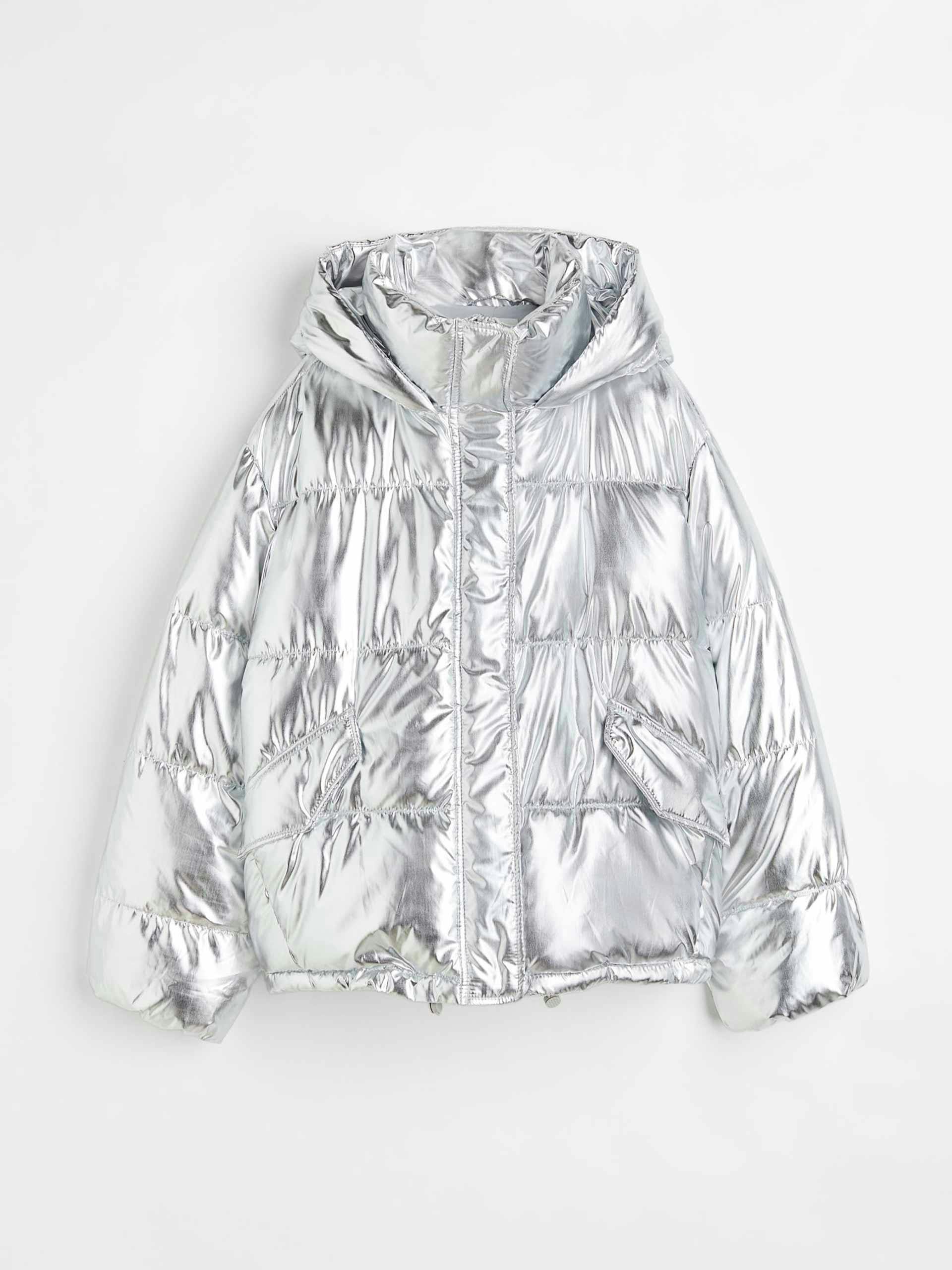 Silver hooded puffer jacket