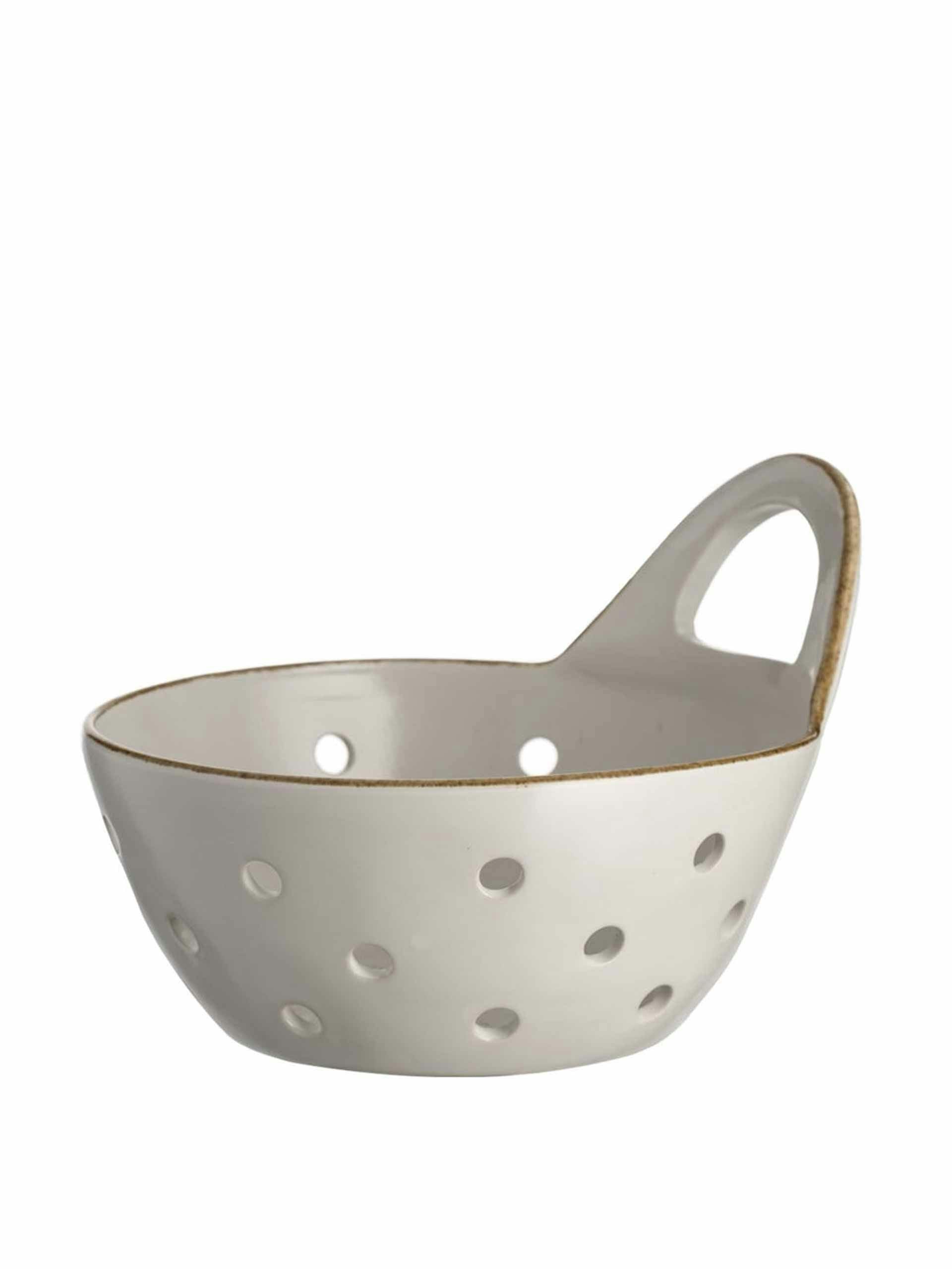 Stoneware colander basket with handle