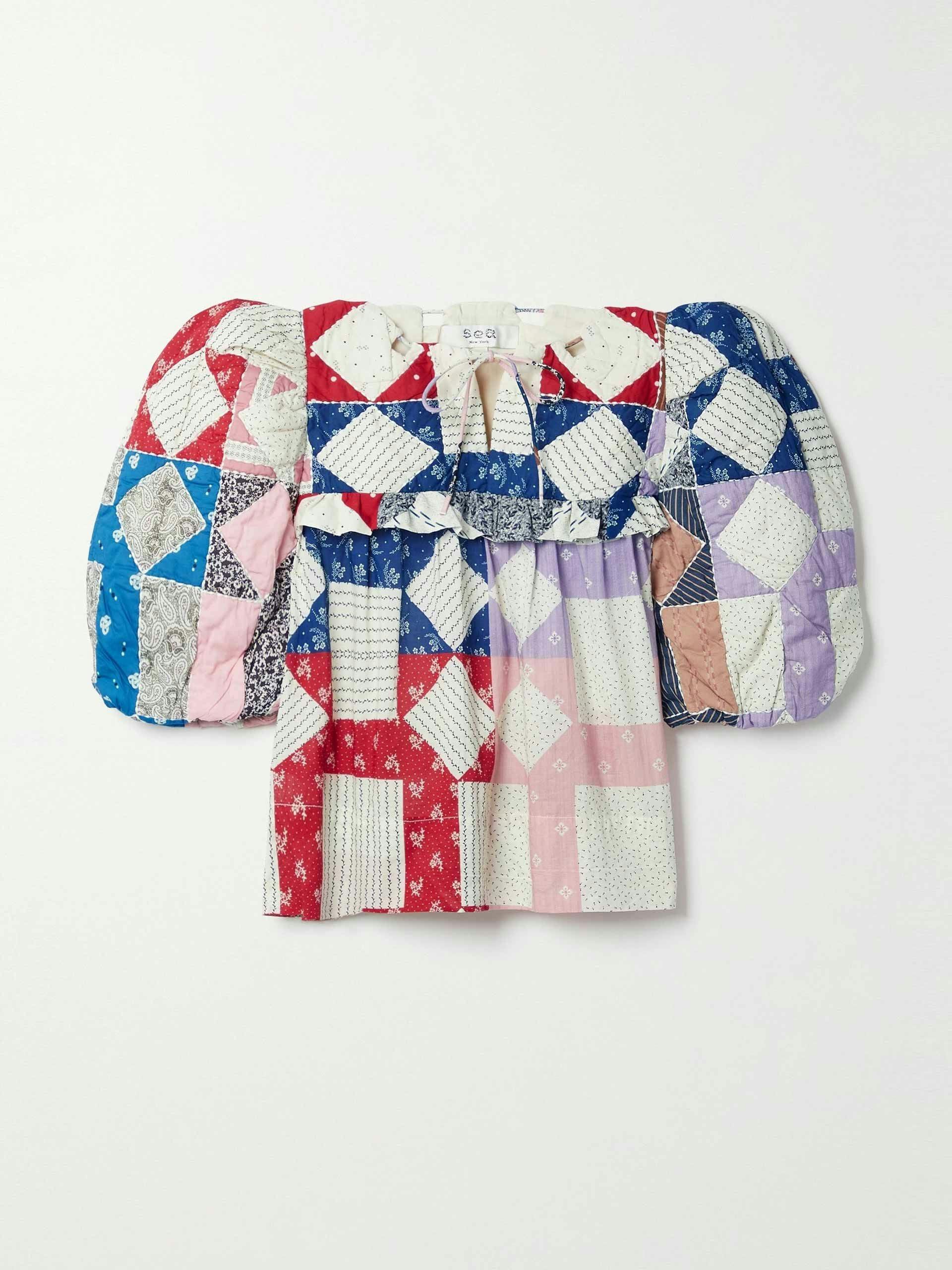 Quilted patchwork cotton blouse
