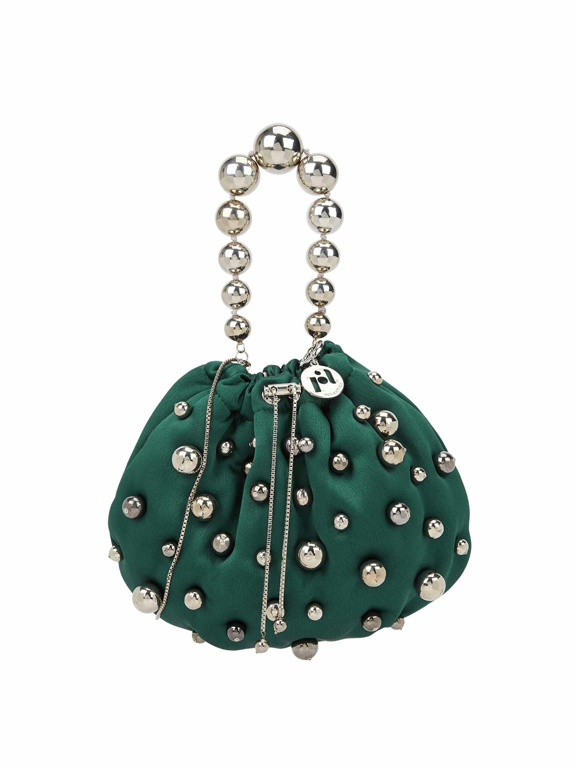 Embellished satin top handle bag
