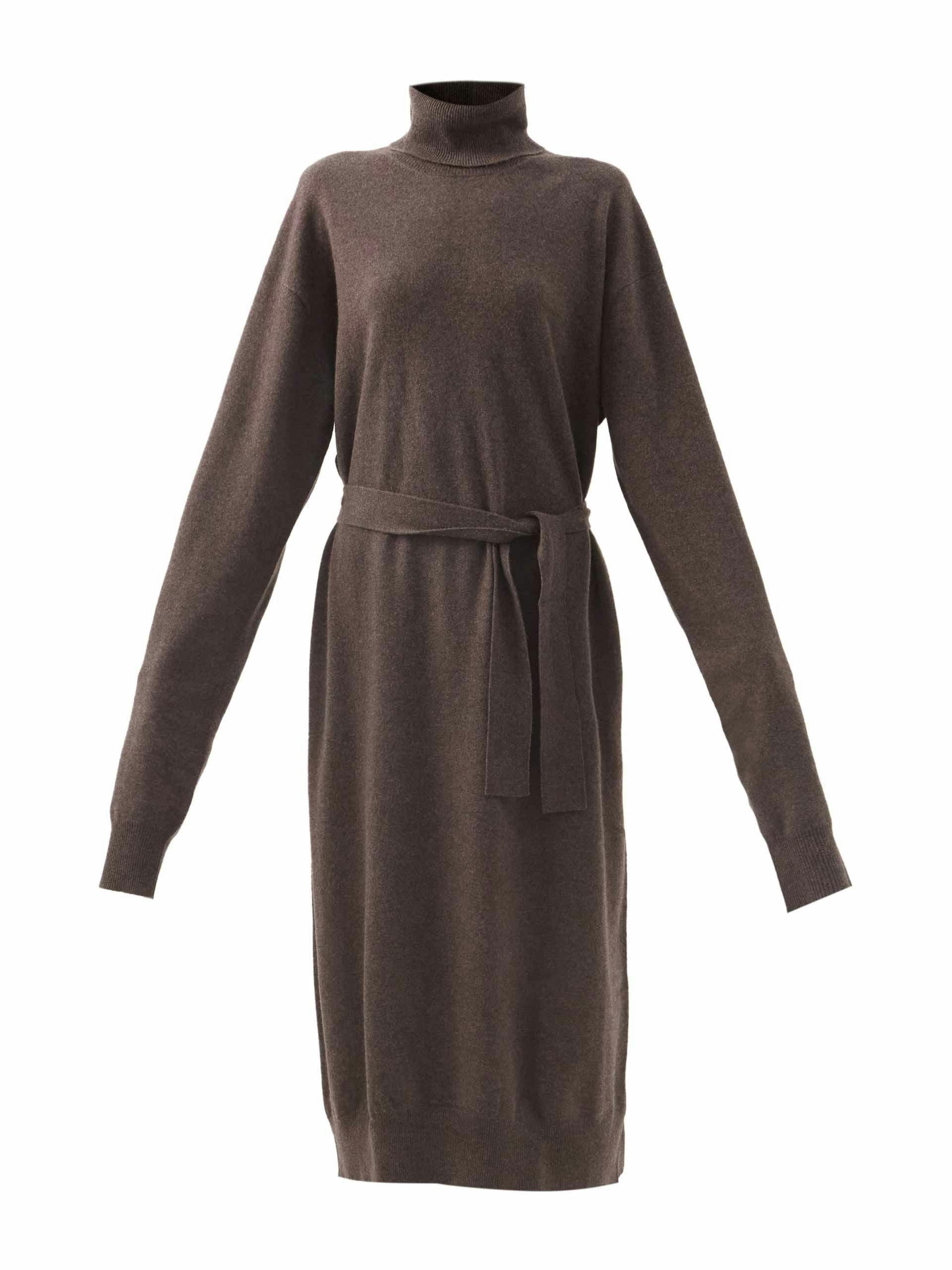 Responsible cashmere-blend belted roll-neck dress
