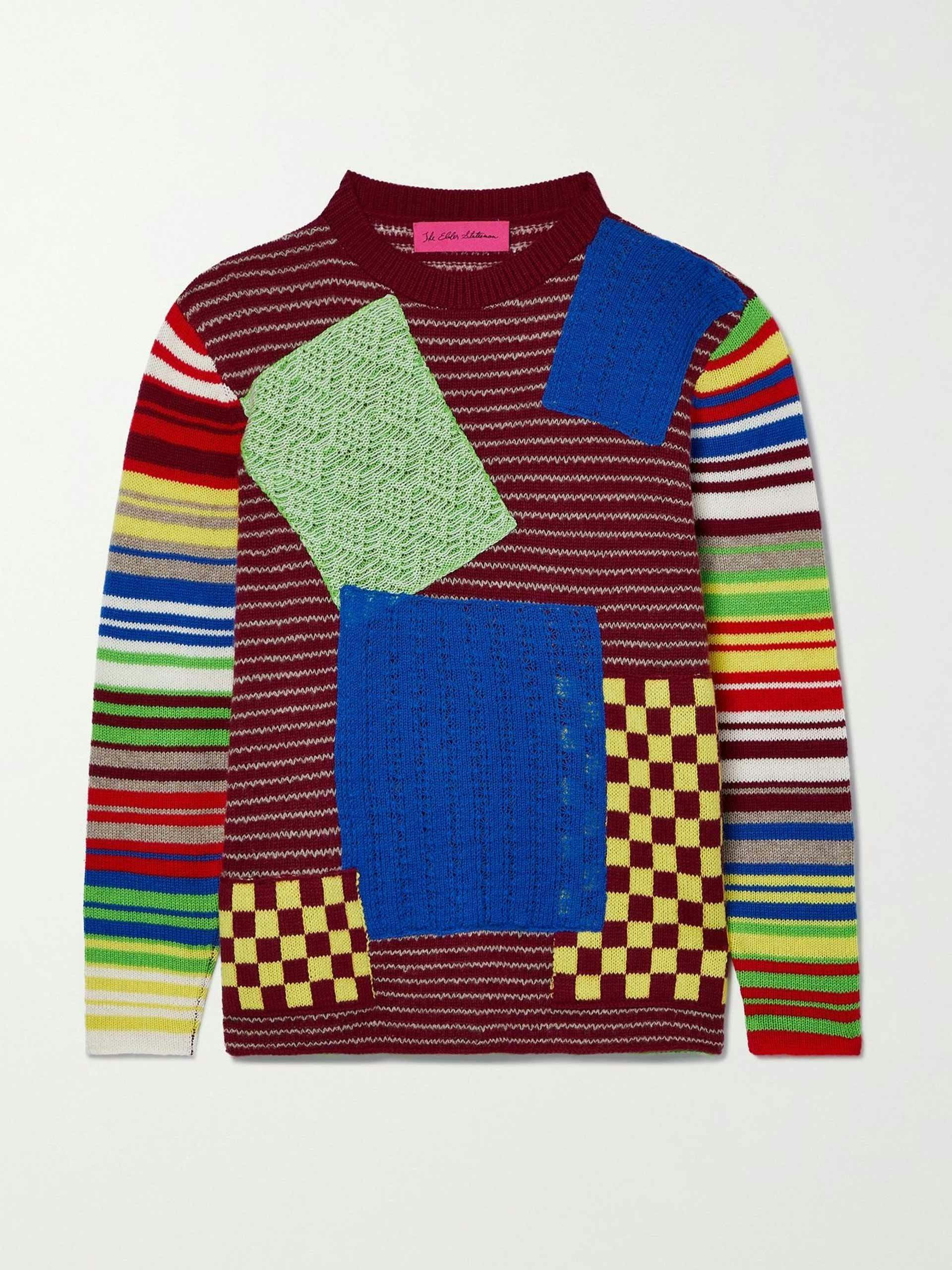 Patchwork mercerized wool and cashmere-blend sweater