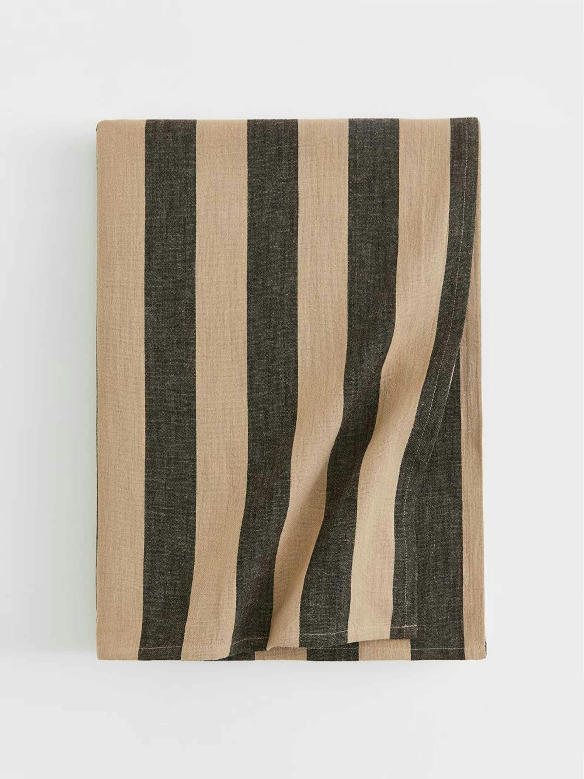 Striped linen-blend tablecloth