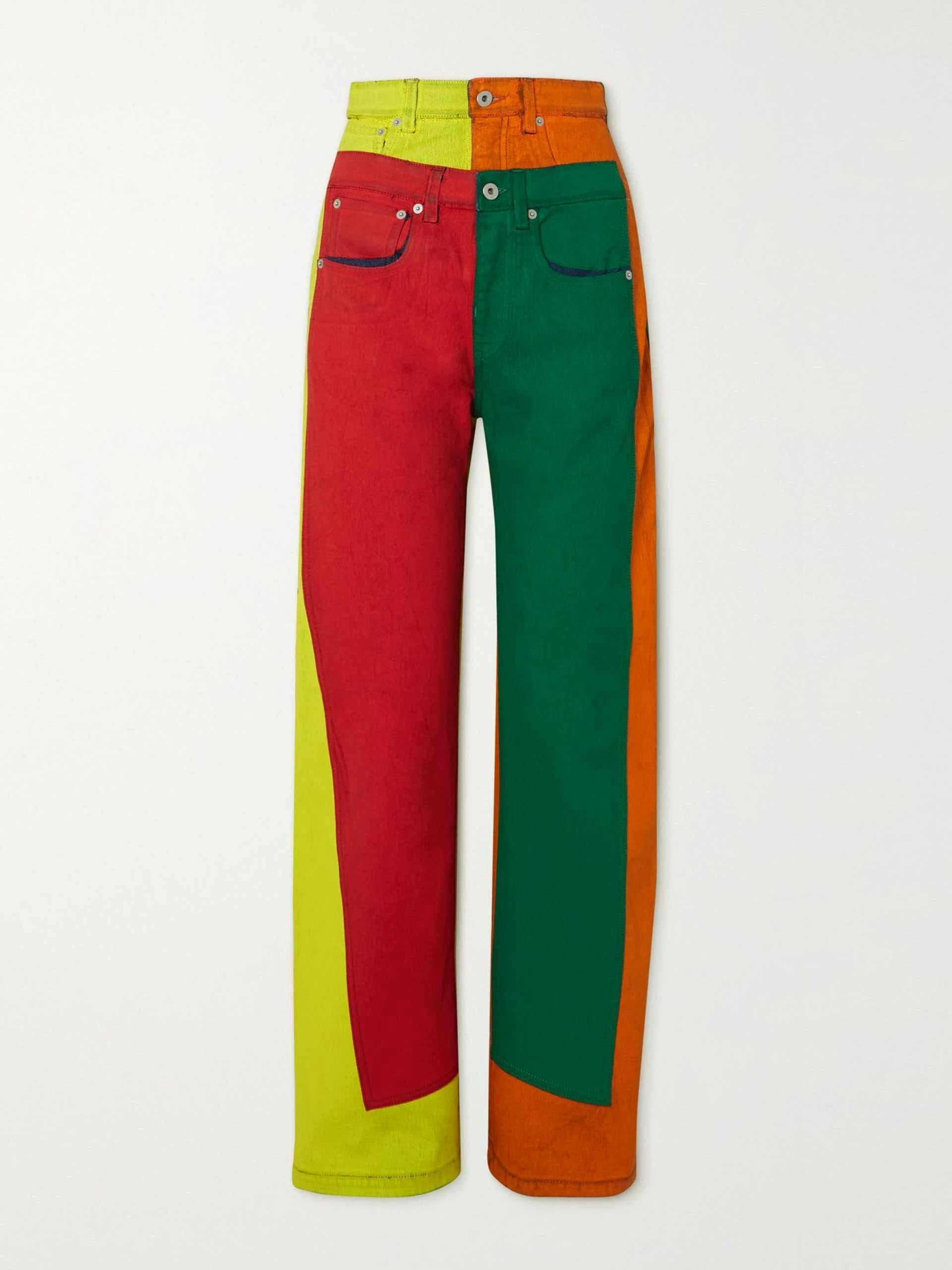 Patchwork high-rise wide-leg jeans